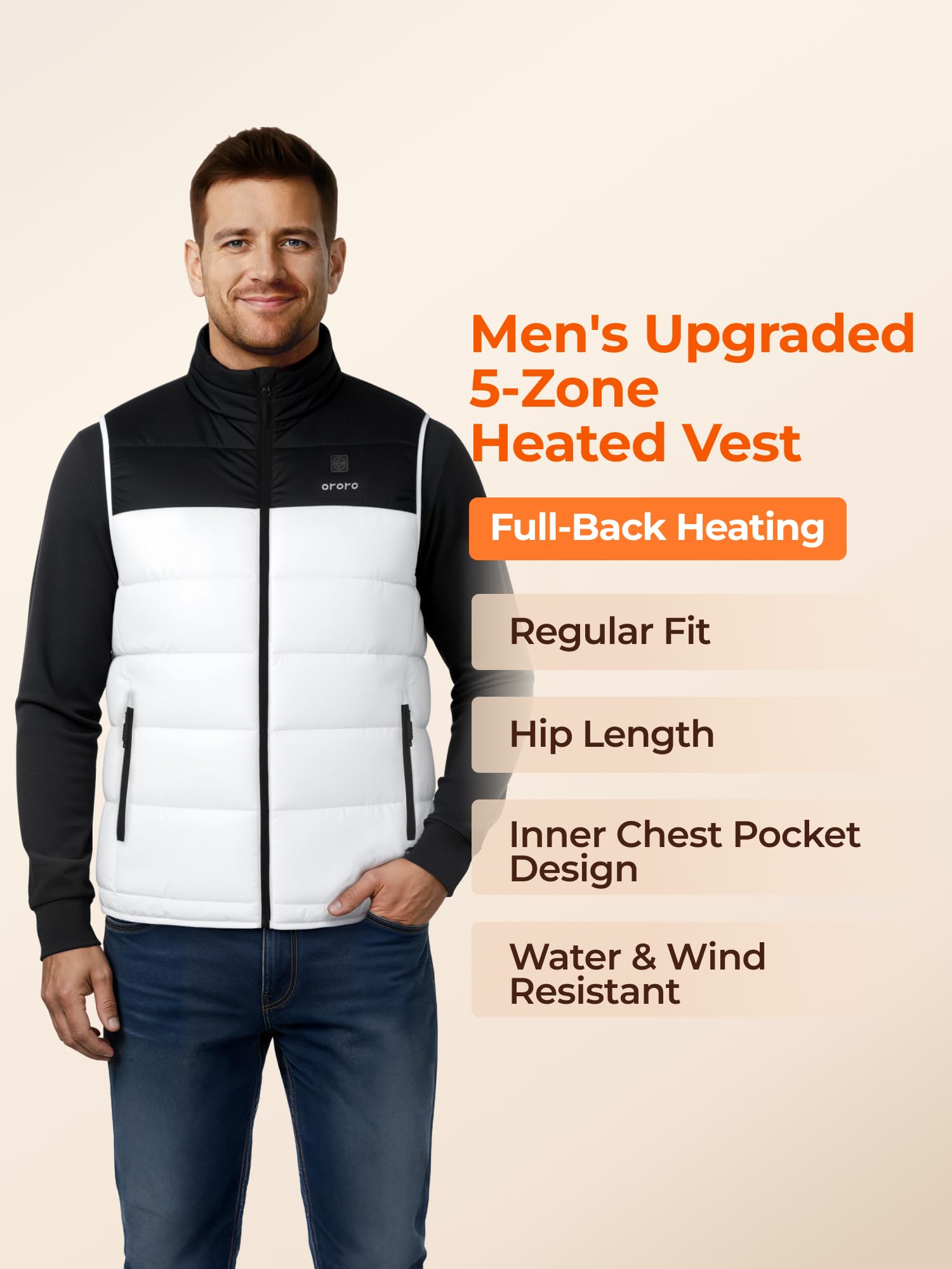 ORORO Men's Upgraded 5-Zone Heated Vest with USB-C Rechargeable Battery, Lightweight Heated Puffer Vest - Image 5