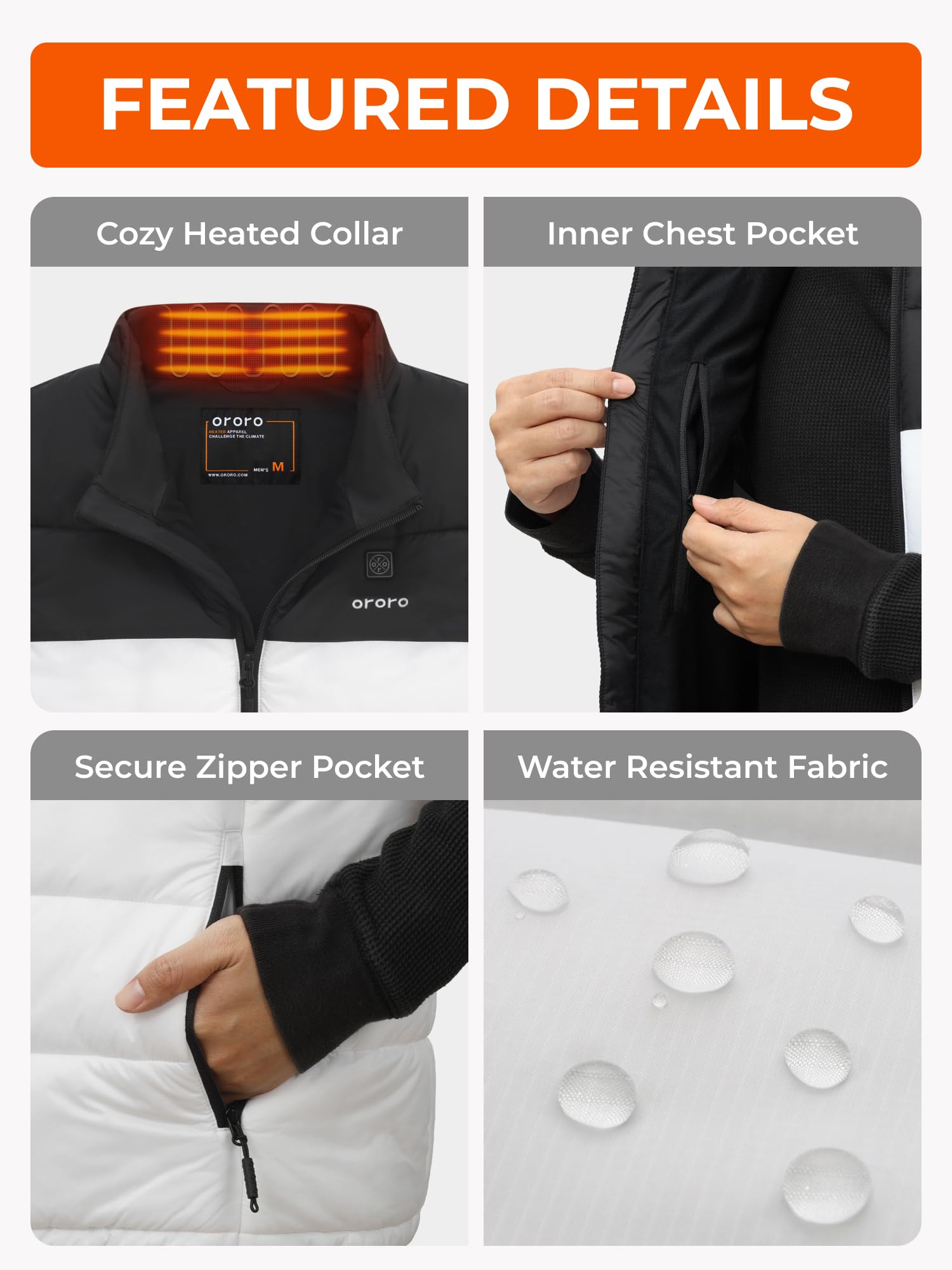 ORORO Men's Upgraded 5-Zone Heated Vest with USB-C Rechargeable Battery, Lightweight Heated Puffer Vest - Image 6
