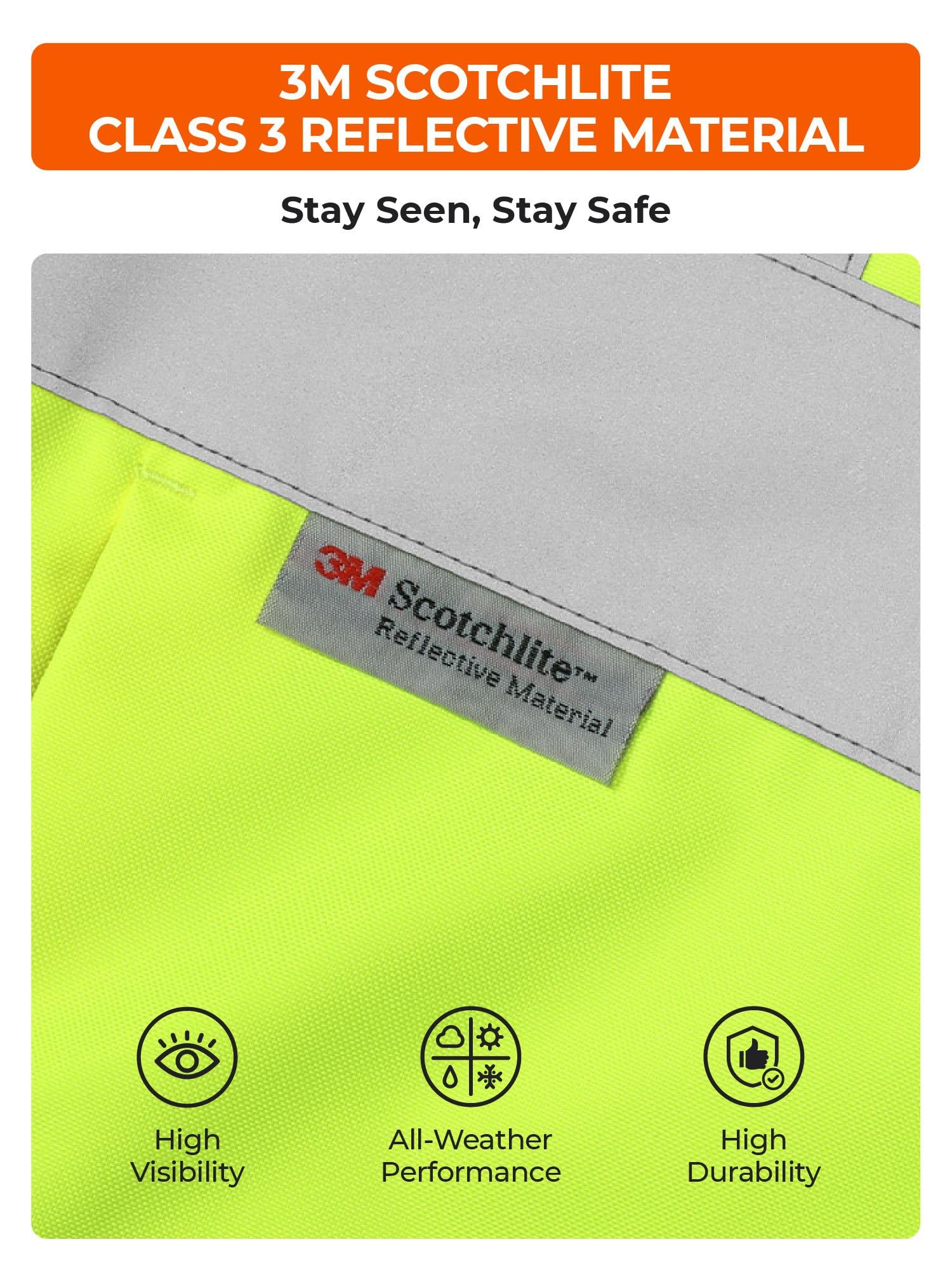 ORORO Men's Waterproof Heated Hi-Vis Jacket, Class 3 Reflective Heated Safety Jacket with USB-C Rechargeable Battery - Image 3