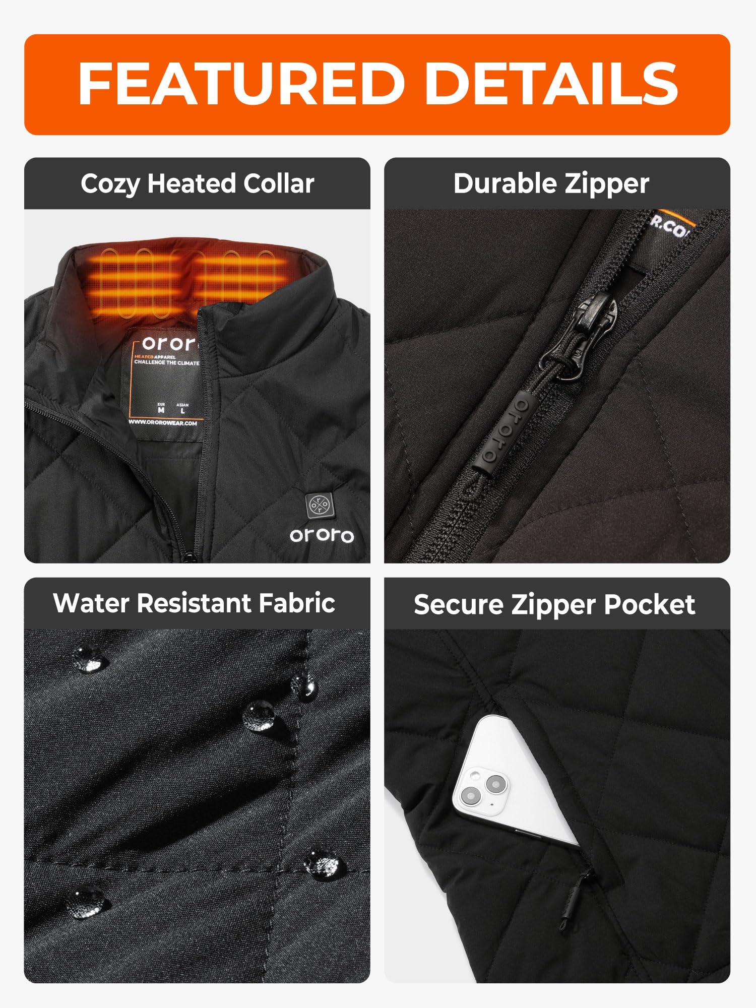 ORORO Quilted Heated Vest for Women, Lightweight Quilted Heating Vest with USB-C Rechargeable Battery - Image 5