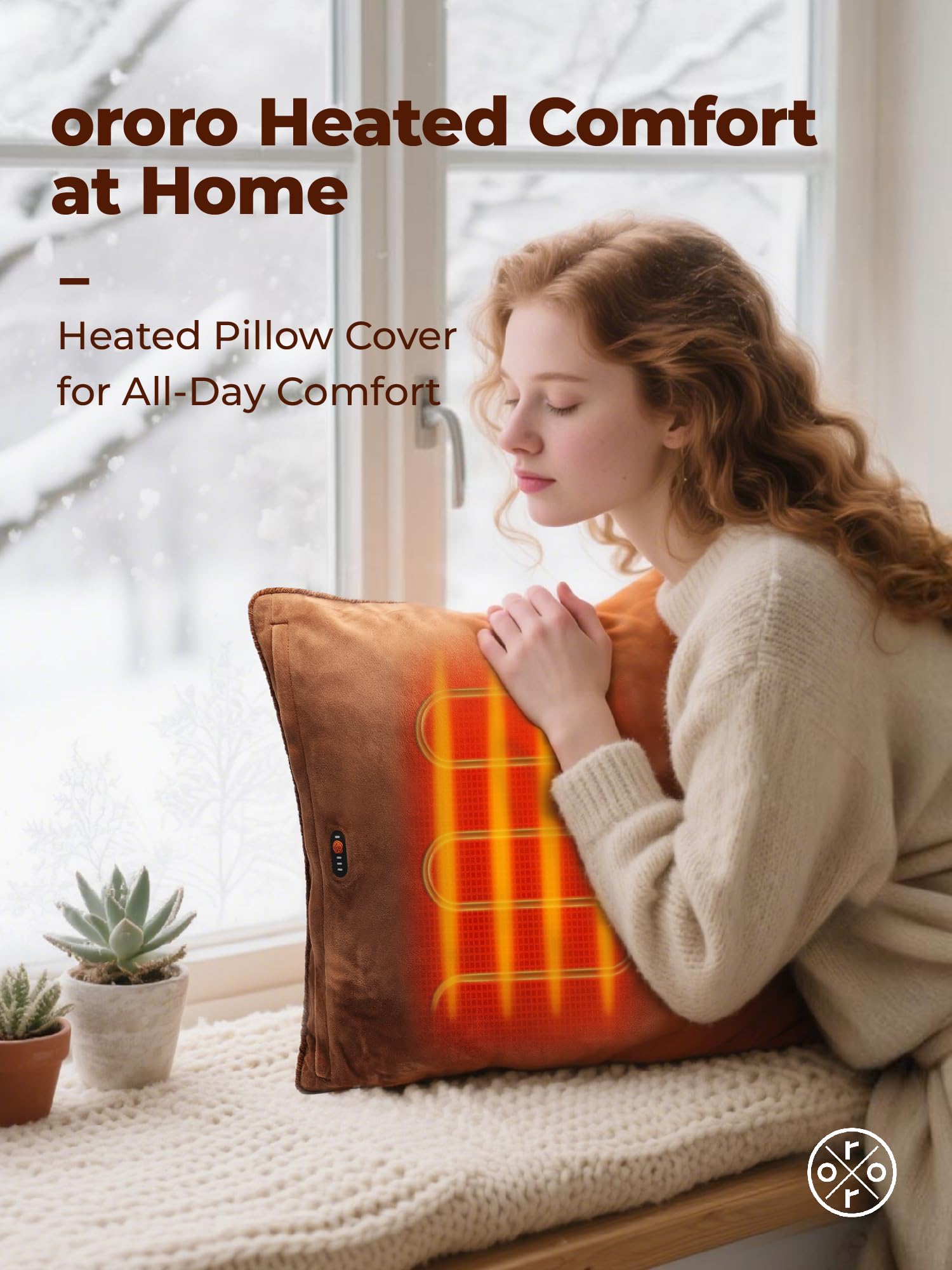 ORORO Rechargeable Heated Throw Pillow Cover for Home and Camping, Soft Heating Pillow Case (Charger Not Included) (Brown, 18×18 Inches) - Image 7
