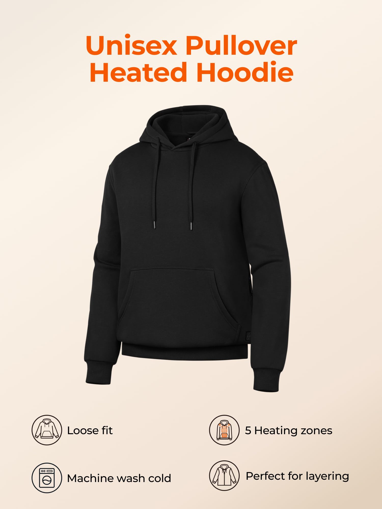 ORORO Unisex 5-Zone Heated Pullover Hoodie, Fleece Hooded Sweatshirt with USB-C Rechargeable Battery - Image 6