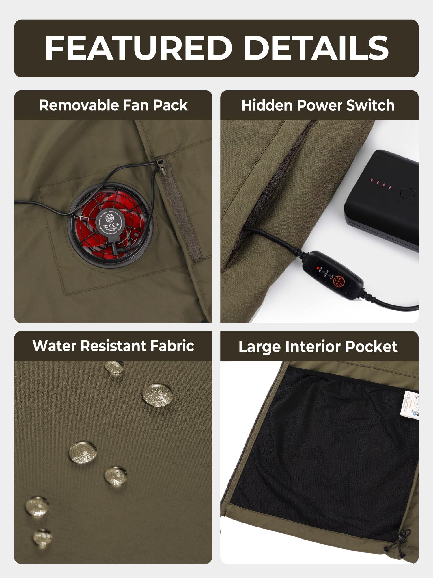 ORORO Unisex Air Cooling Jacket with Zip-off Sleeves, Lightweight Outdoor Work Jacket with Cooling Fans - Image 6