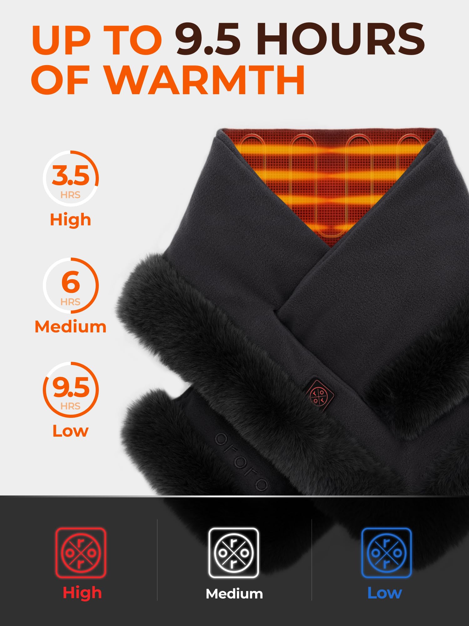 ORORO Unisex Faux Fur Fleece Heated Scarf, Rechargeable Heated Fleece Neck Warmer with Battery - Image 3