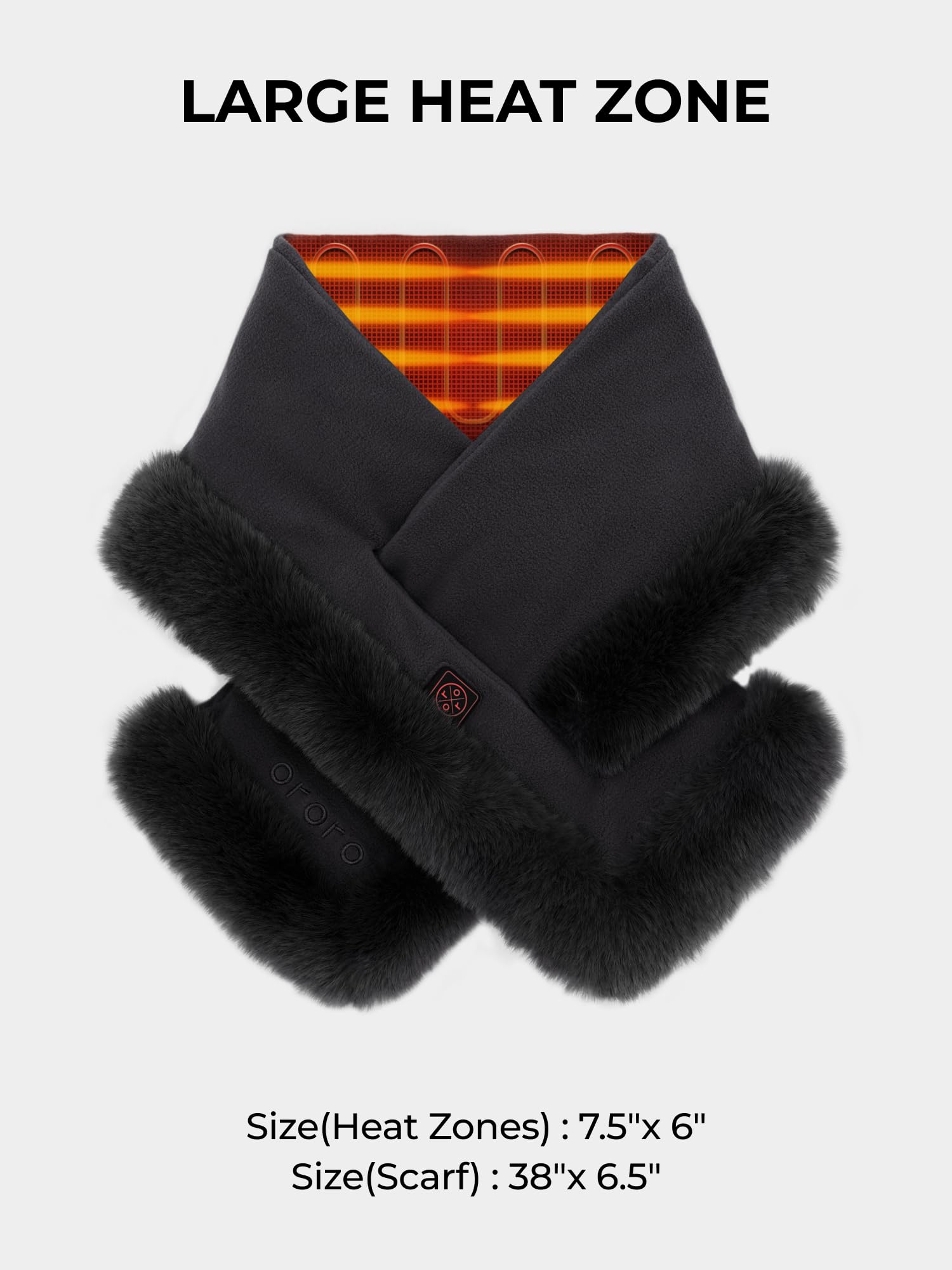 ORORO Unisex Faux Fur Fleece Heated Scarf, Rechargeable Heated Fleece Neck Warmer with Battery - Image 6