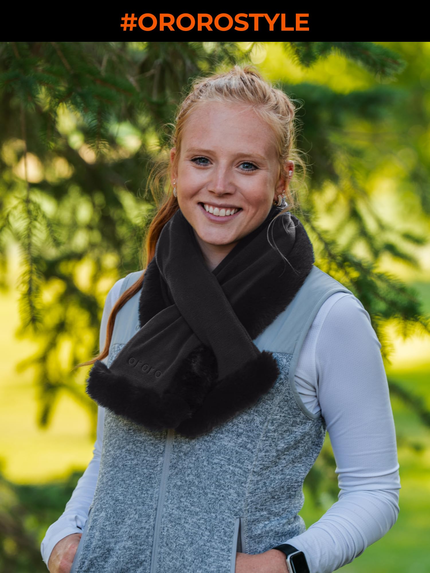 ORORO Unisex Faux Fur Fleece Heated Scarf, Rechargeable Heated Fleece Neck Warmer with Battery - Image 8