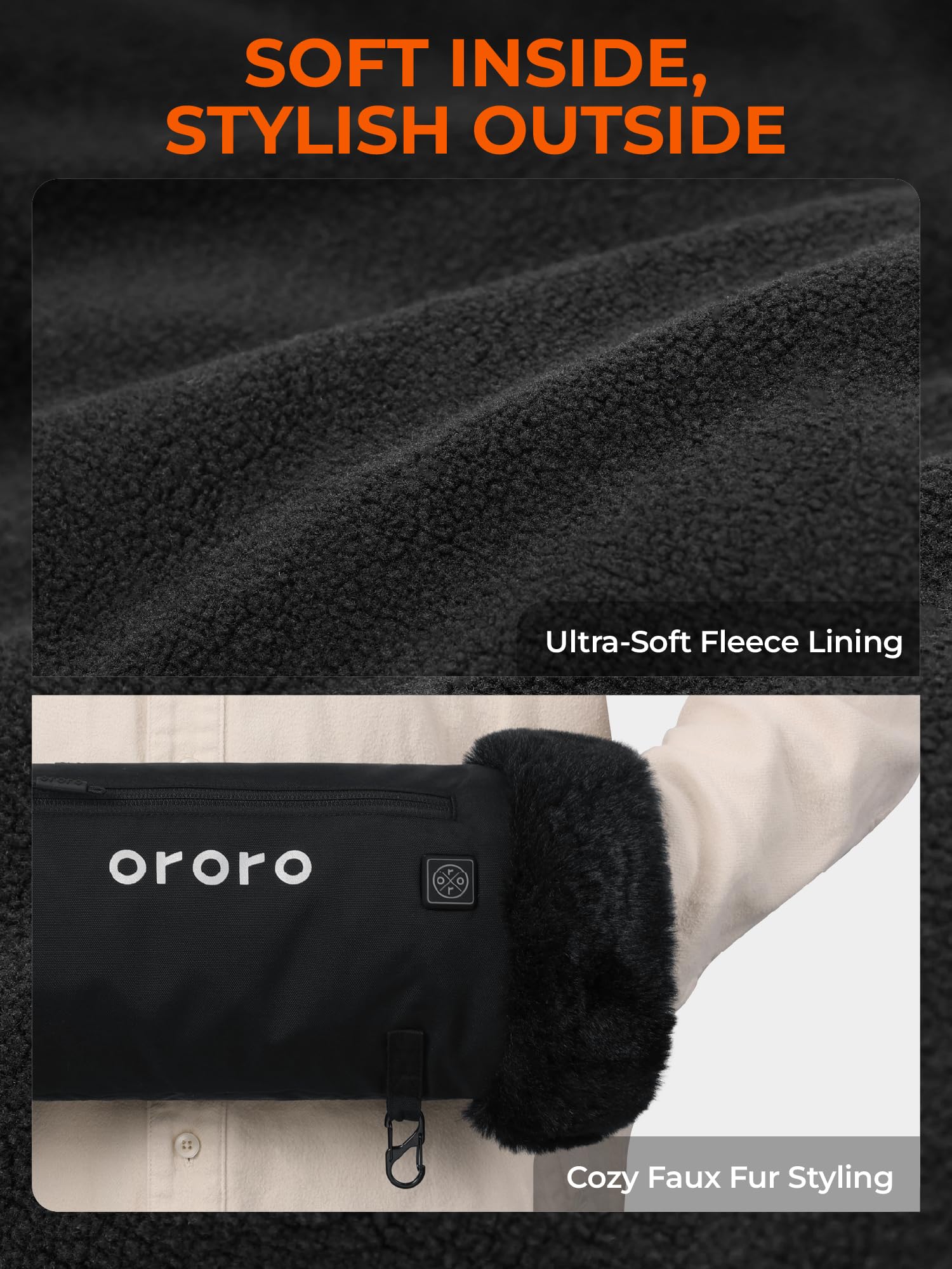 ORORO Unisex Faux Fur Heated Hand Warmer Pouch, Up to 17 Hours of Warmth, Heated Hand Muff with Battery - Image 4