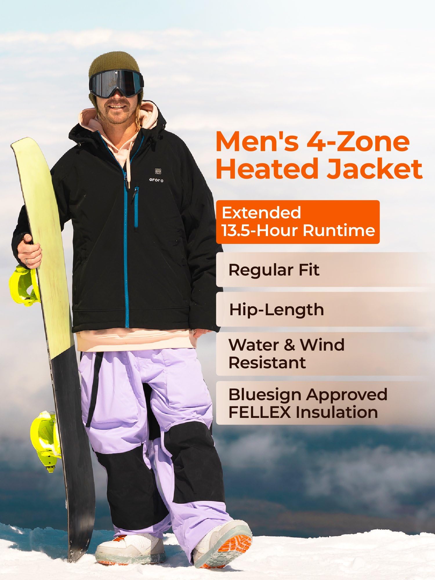ORORO [Upgraded Battery] Men's Heated Jacket with Heated Collar, Up to 13.5 Hours, Heated Coat with Removable Hood - Image 5