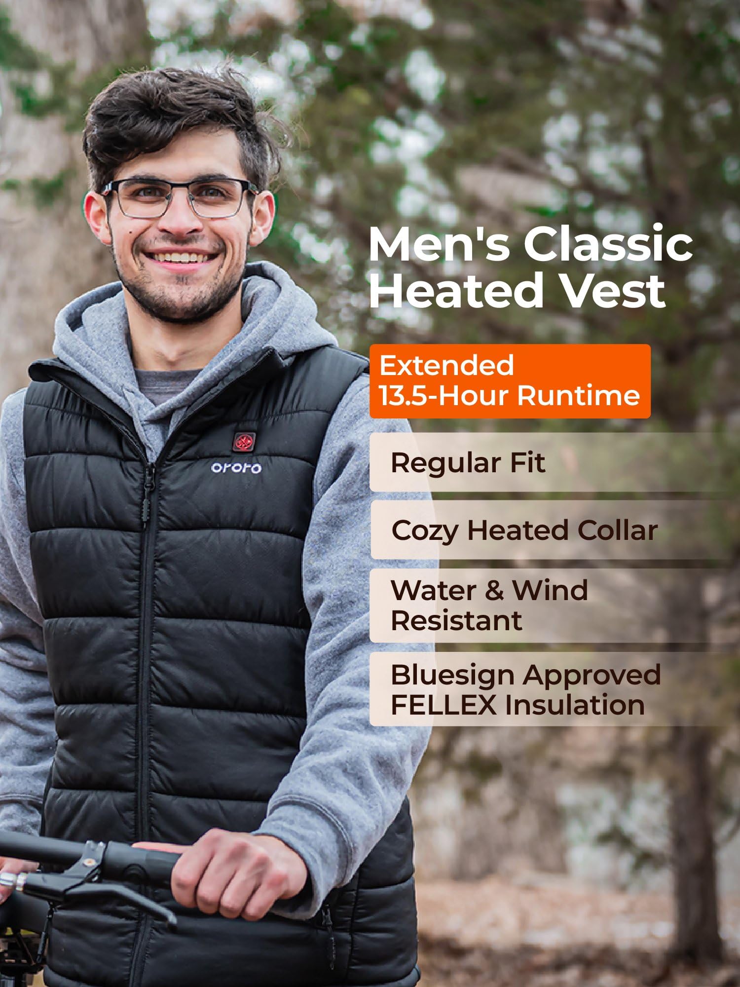 ORORO [Upgraded Battery] Men's Heated Vest, Up to 13.5 Hours of Warmth, Heating Vest with Heated Collar - Image 5