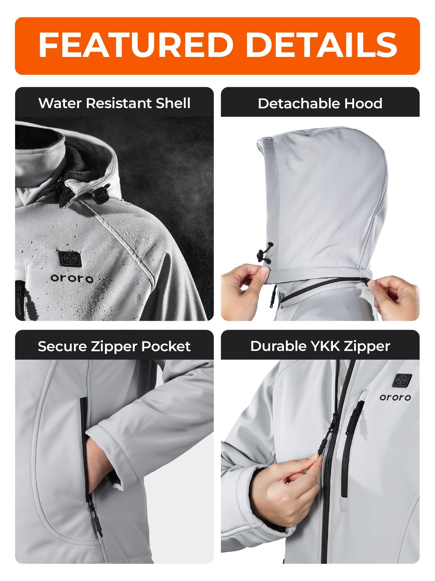 ORORO [Upgraded Battery] Women's Heated Jacket with Heated Collar, Up to 13.5 Hours, Heated Coat with Removable Hood - Image 6
