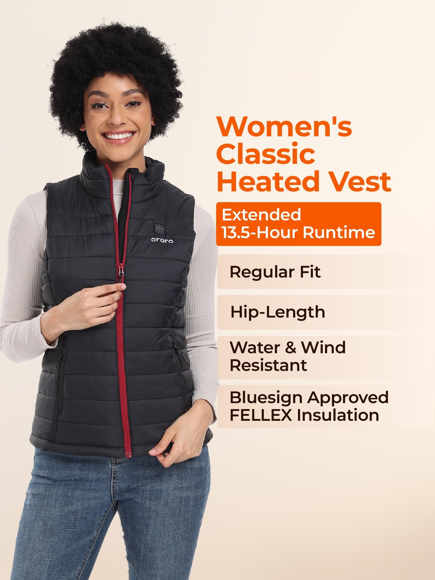 ORORO [Upgraded Battery] Women's Lightweight Heated Vest, Up to 13.5 Hours of Warmth, Heating Vest with Heated Collar - Image 5