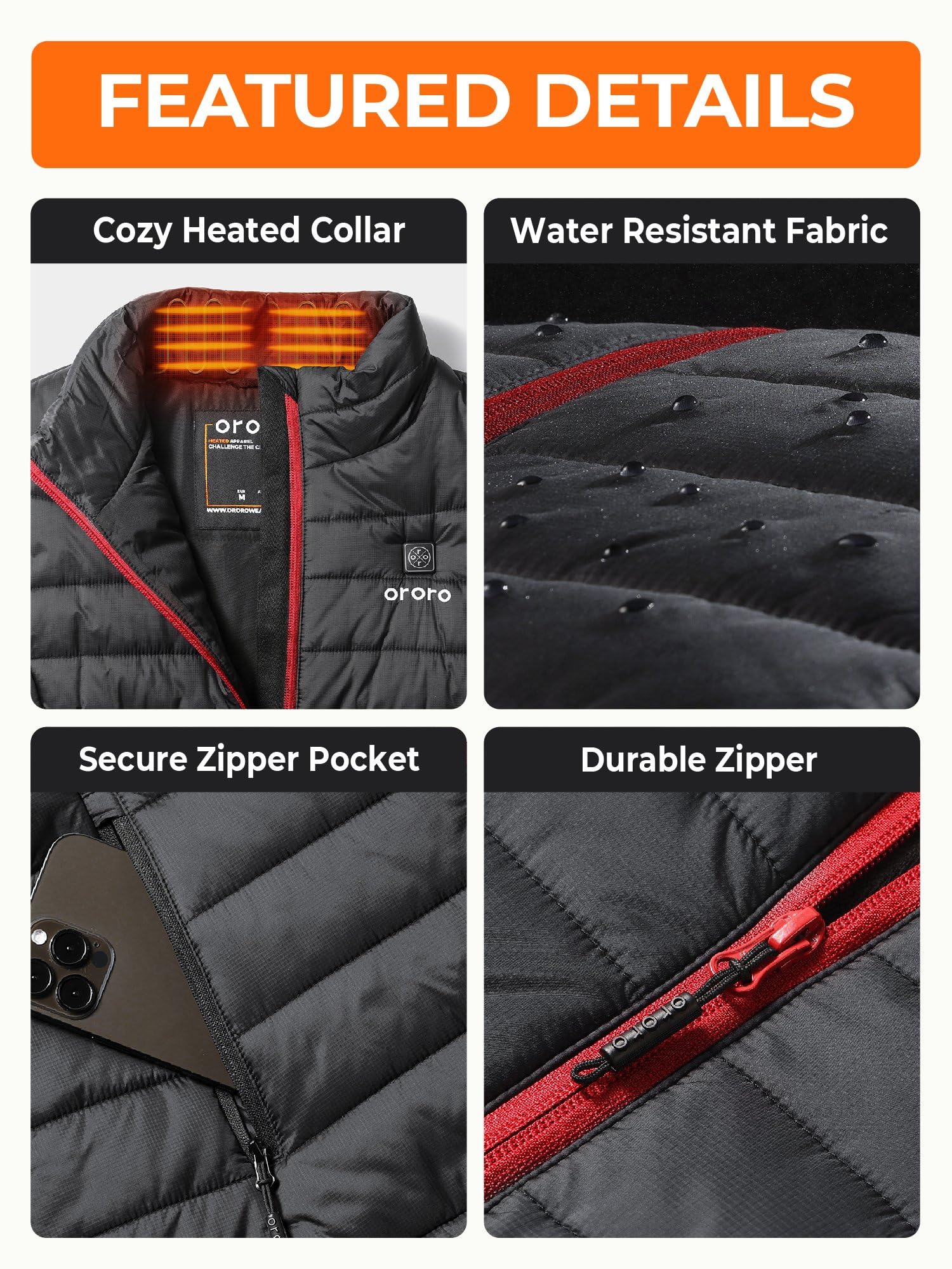 ORORO [Upgraded Battery] Women's Lightweight Heated Vest, Up to 13.5 Hours of Warmth, Heating Vest with Heated Collar - Image 6