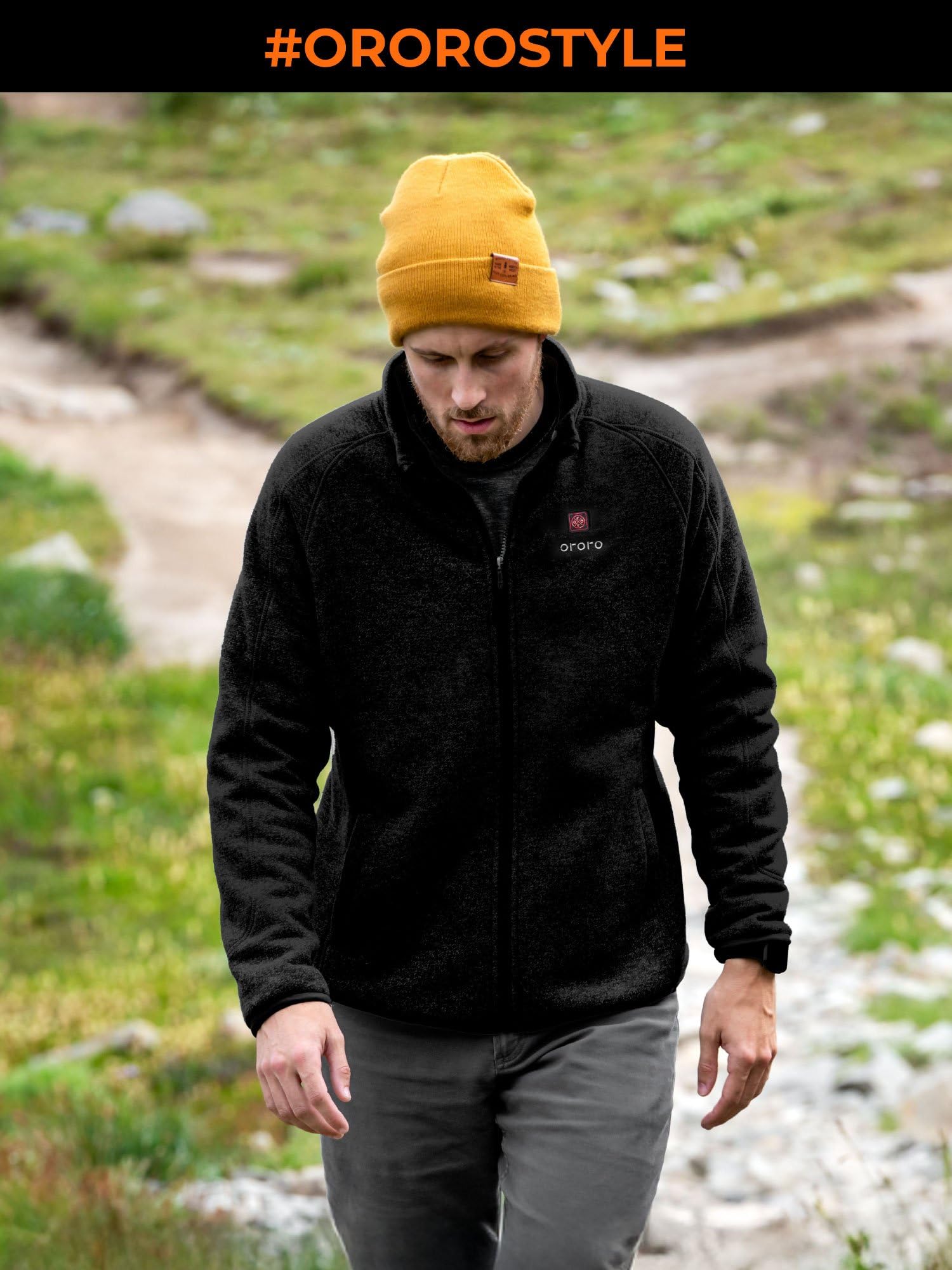 ORORO [Upgraded] Men's 4-Zone Fleece Heated Jacket with Heated Collar, Heating Fleece Jacket with Battery - Image 6