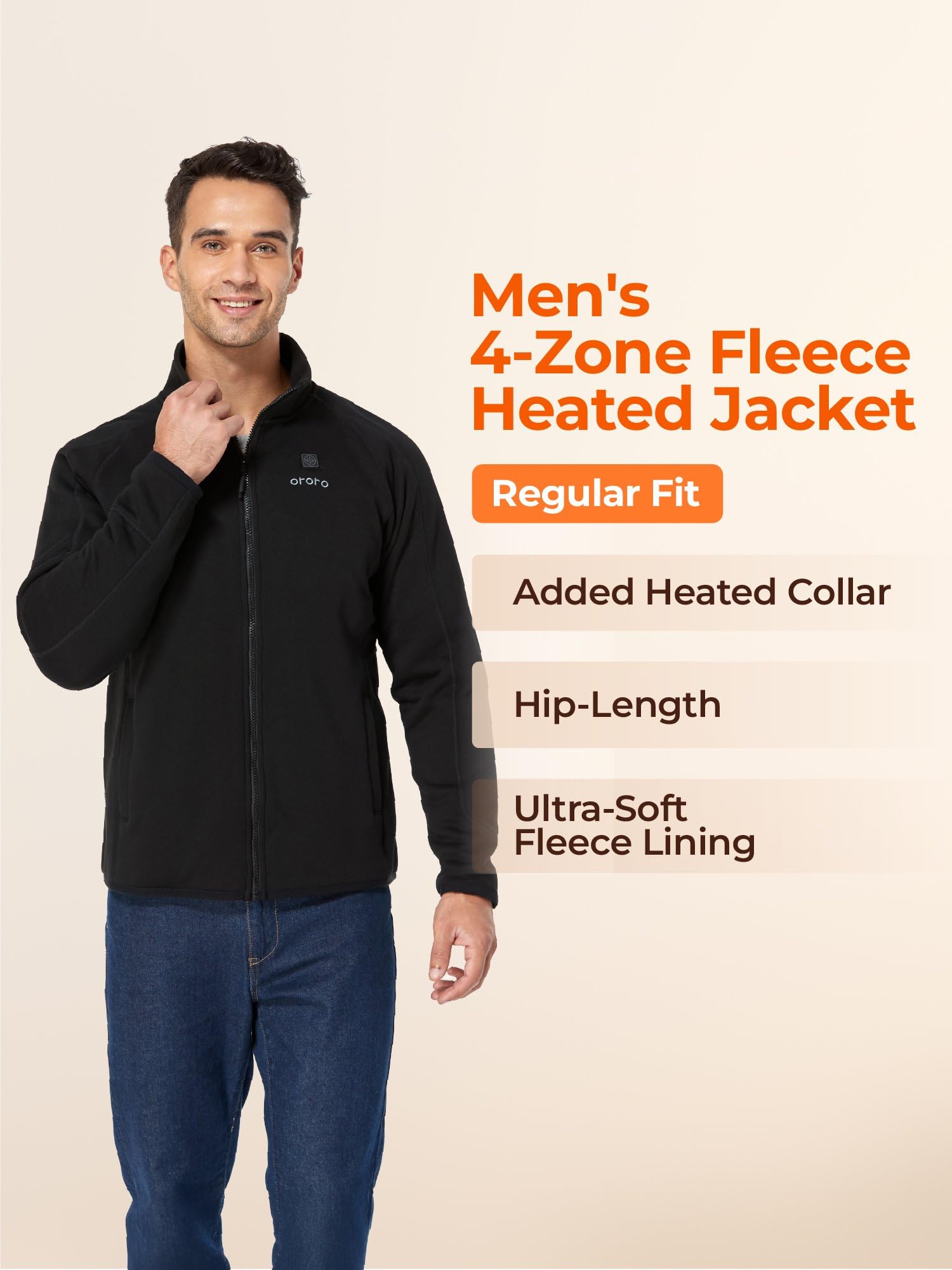 ORORO [Upgraded] Men's 4-Zone Fleece Heated Jacket with Heated Collar, Heating Fleece Jacket with Battery - Image 7