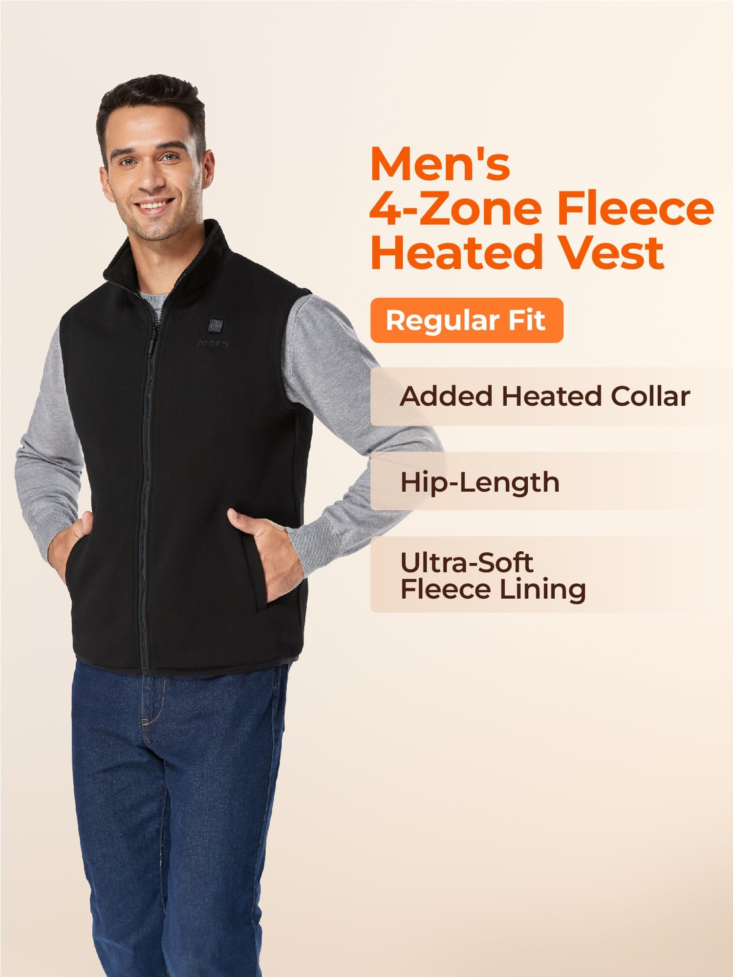 ORORO [Upgraded] Men's 4-Zone Heated Fleece Vest with Heated Collar, Lightweight Heating Vest with Battery - Image 6
