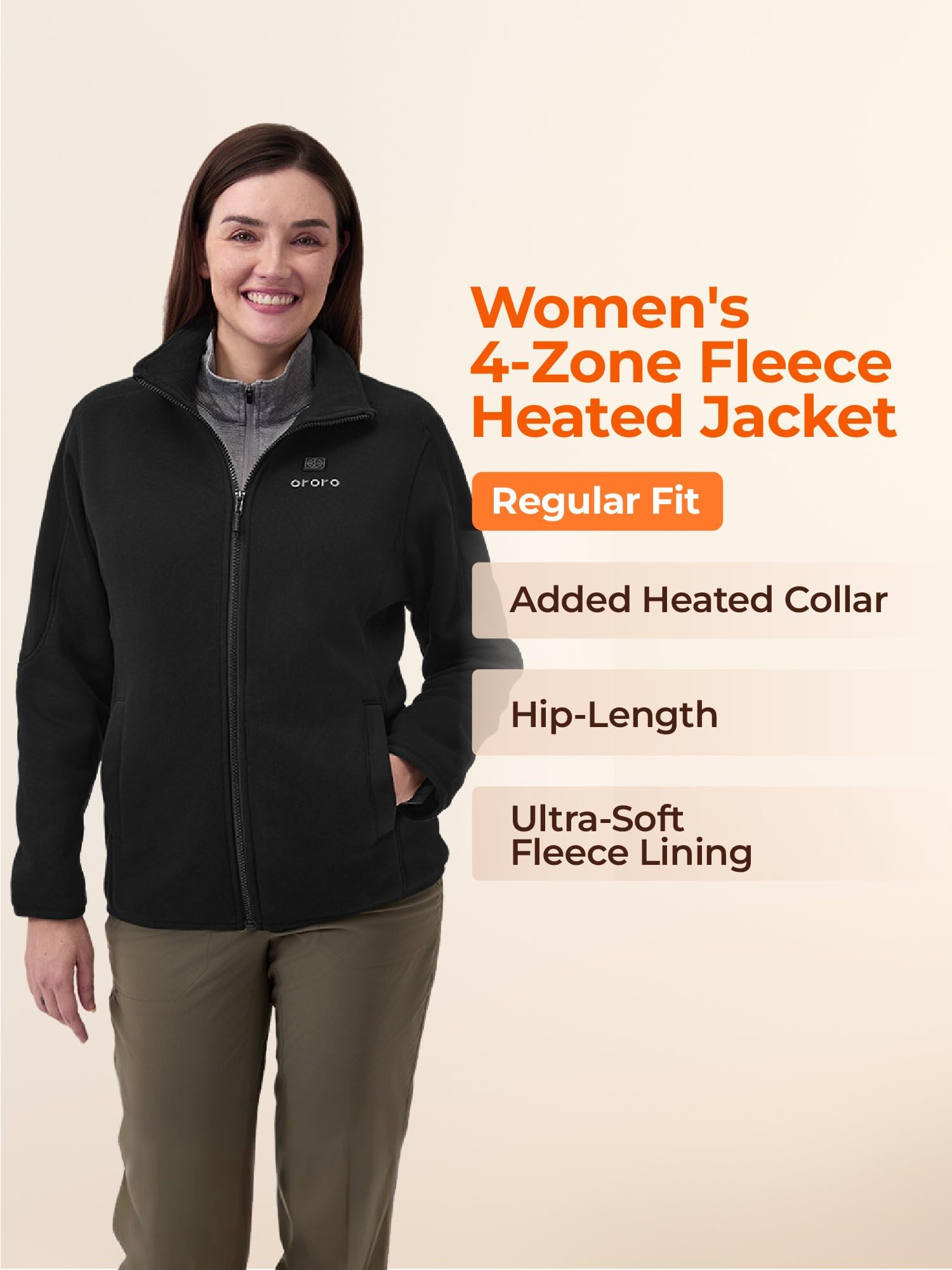ORORO [Upgraded] Women’s 4-Zone Fleece Heated Jacket with Heated Collar, Heating Fleece Jacket with Rechargeable Battery - Image 6