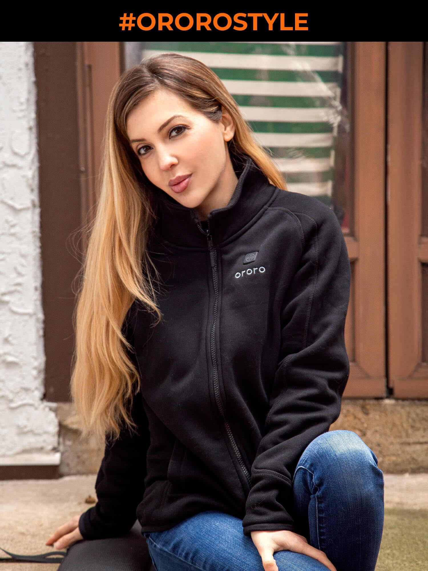 ORORO [Upgraded] Women’s 4-Zone Fleece Heated Jacket with Heated Collar, Heating Fleece Jacket with Rechargeable Battery - Image 7