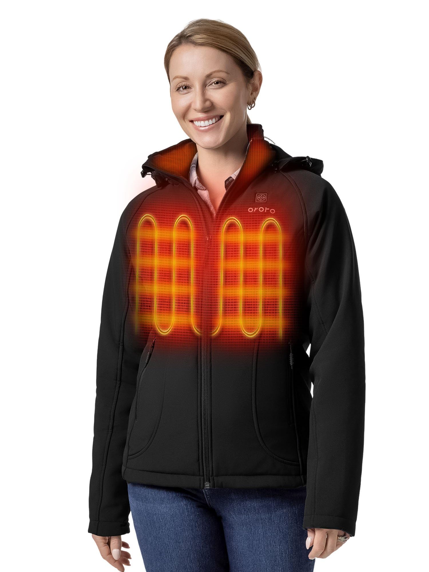 ORORO Upgraded Women's 4-Zone Heated Jacket with Heated Collar, Heated Coat with Detachable Hood