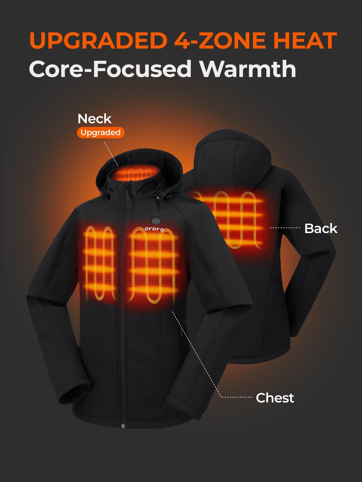 ORORO Upgraded Women's 4-Zone Heated Jacket with Heated Collar, Heated Coat with Detachable Hood - Image 3