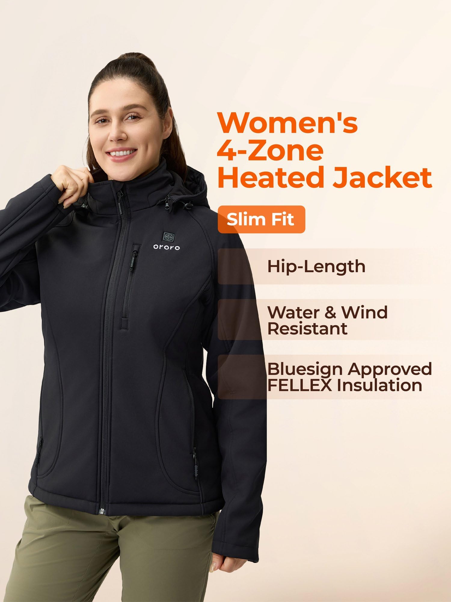 ORORO Upgraded Women's 4-Zone Heated Jacket with Heated Collar, Heated Coat with Detachable Hood - Image 7