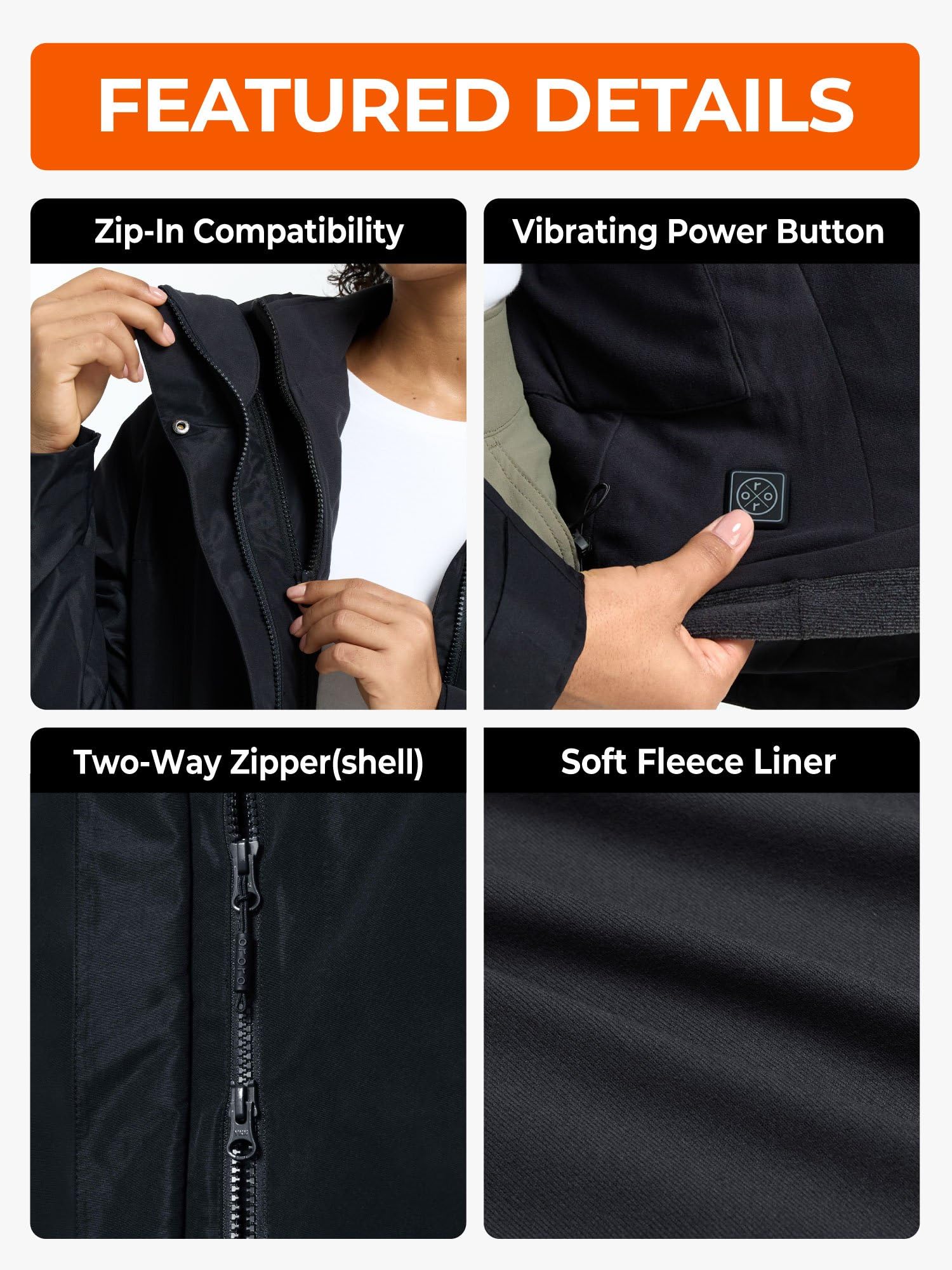 ORORO Women's 3-in-1 Heated Jacket with Waterproof Shell and Heated Fleece Liner, Fleece Heated Jacket with Battery - Image 6