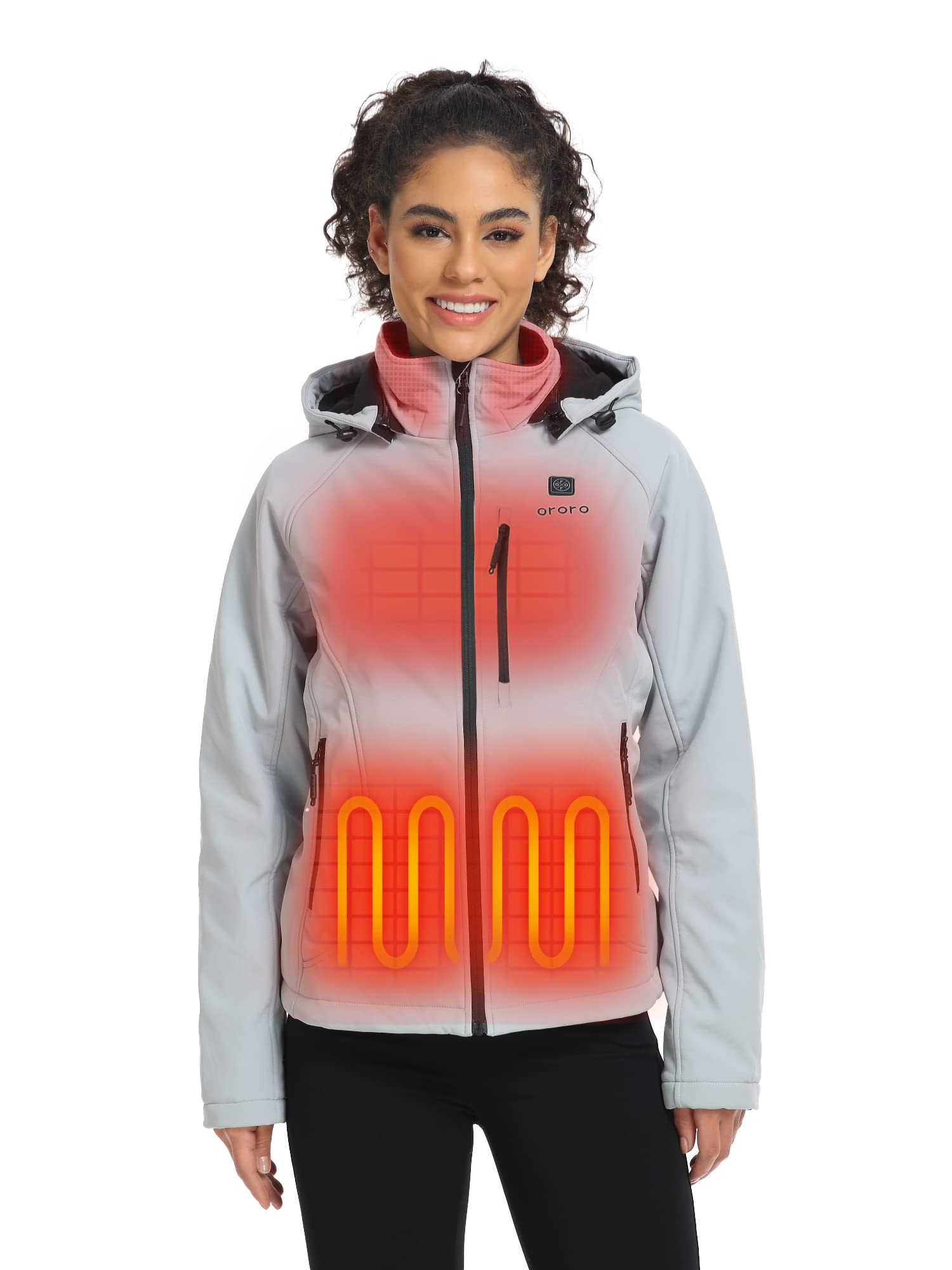 ORORO Women's 4-Zone Heated Jacket with Heated Collar, Shell Heated Coat with Rechargeable Battery