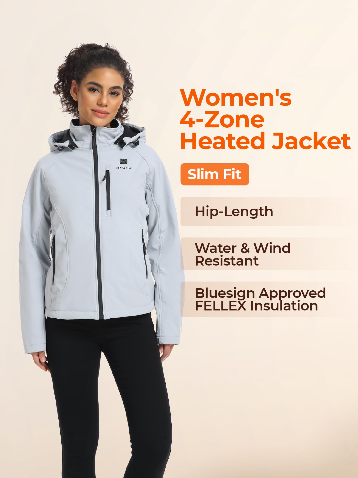 ORORO Women's 4-Zone Heated Jacket with Heated Collar, Shell Heated Coat with Rechargeable Battery - Image 2