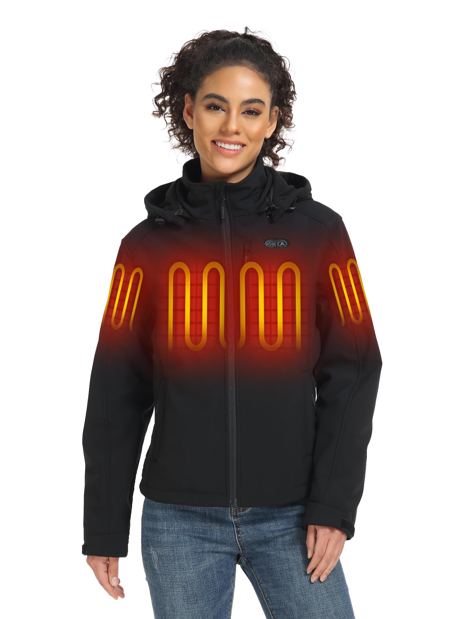 ORORO Women's 5 Heat Zones Dual Control Heated Jacket, Heated Coat with USB-C Rechargeable Battery