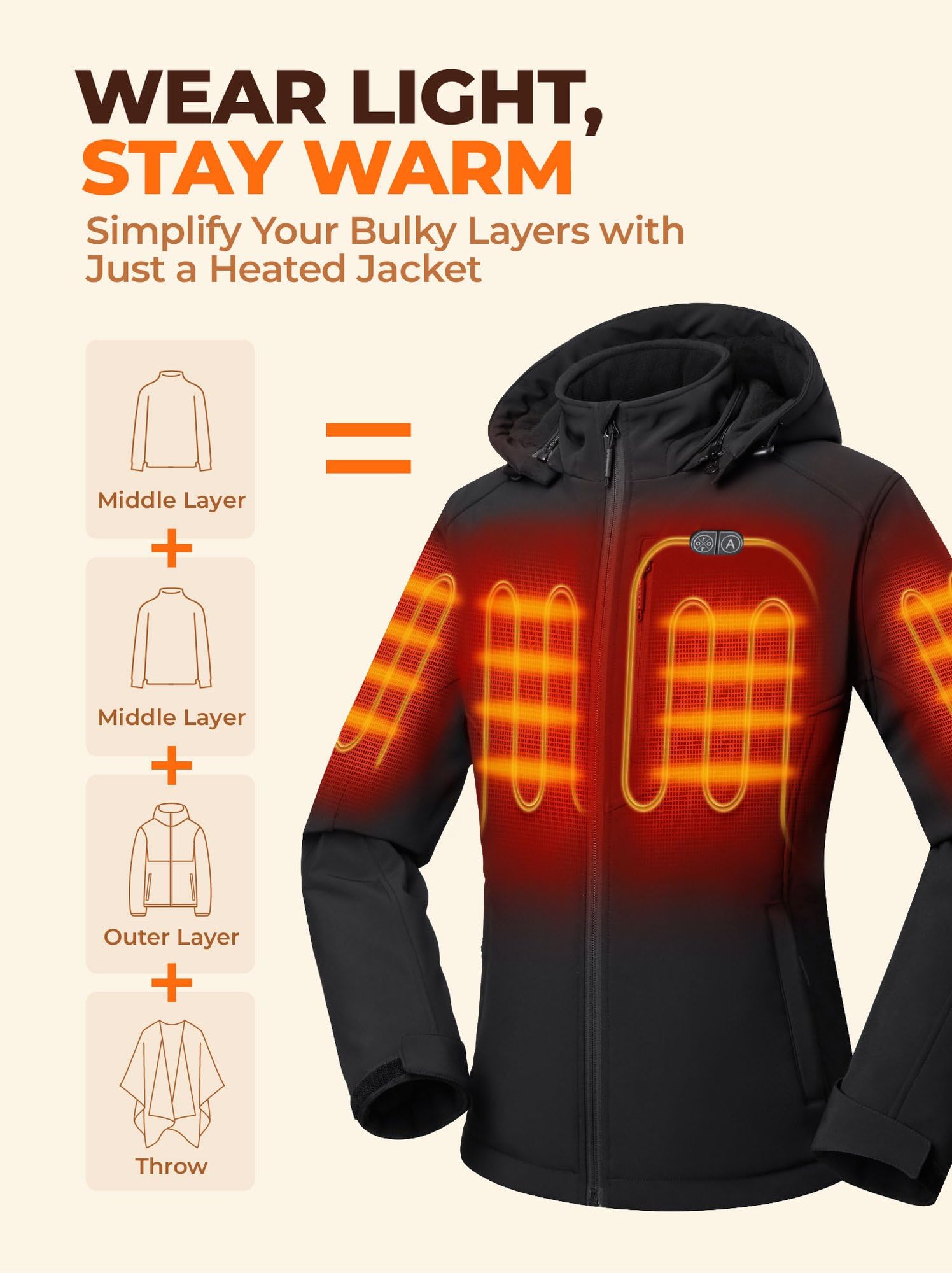 ORORO Women's 5 Heat Zones Dual Control Heated Jacket, Heated Coat with USB-C Rechargeable Battery - Image 2