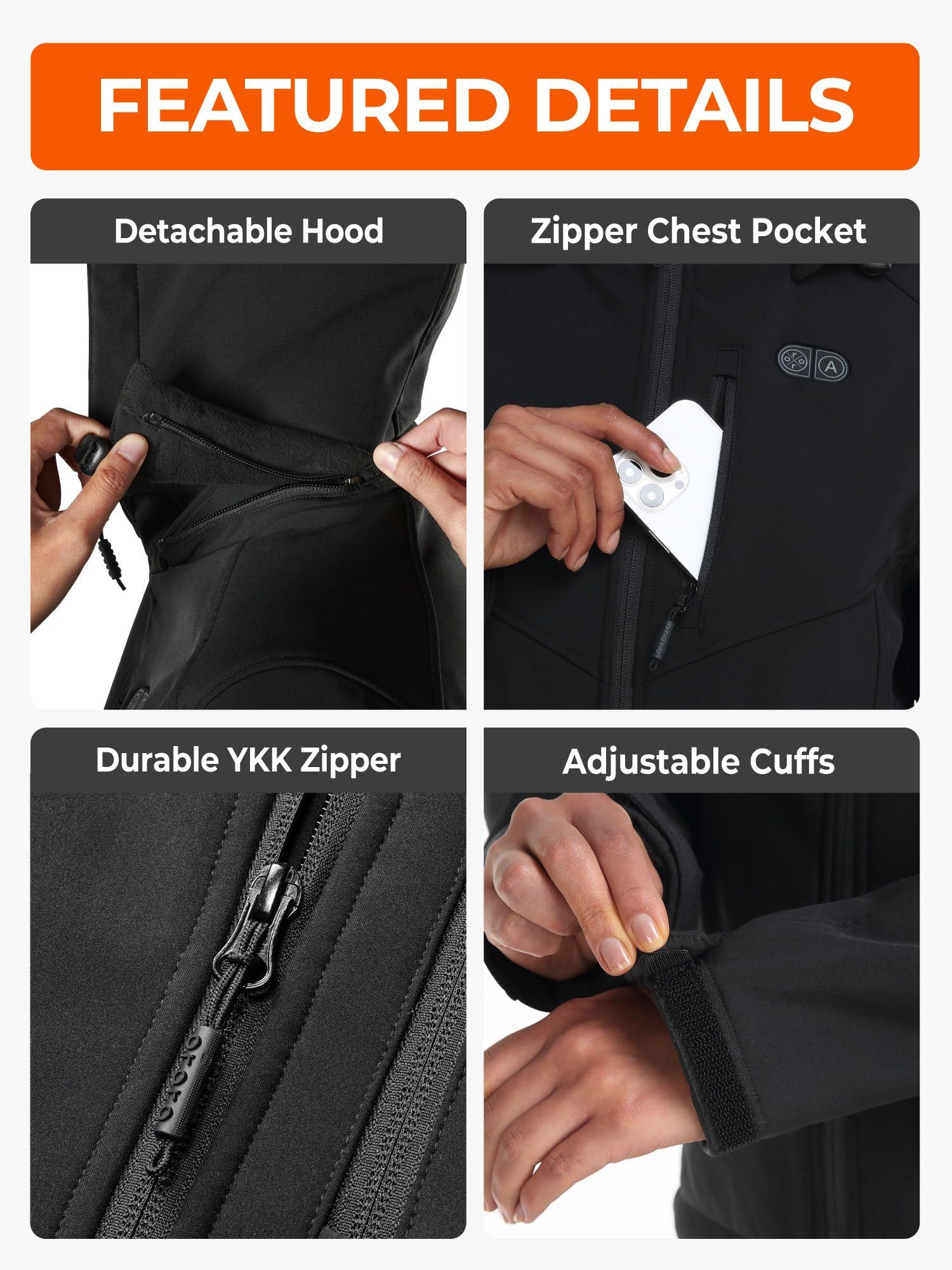 ORORO Women's 5 Heat Zones Dual Control Heated Jacket, Heated Coat with USB-C Rechargeable Battery - Image 6