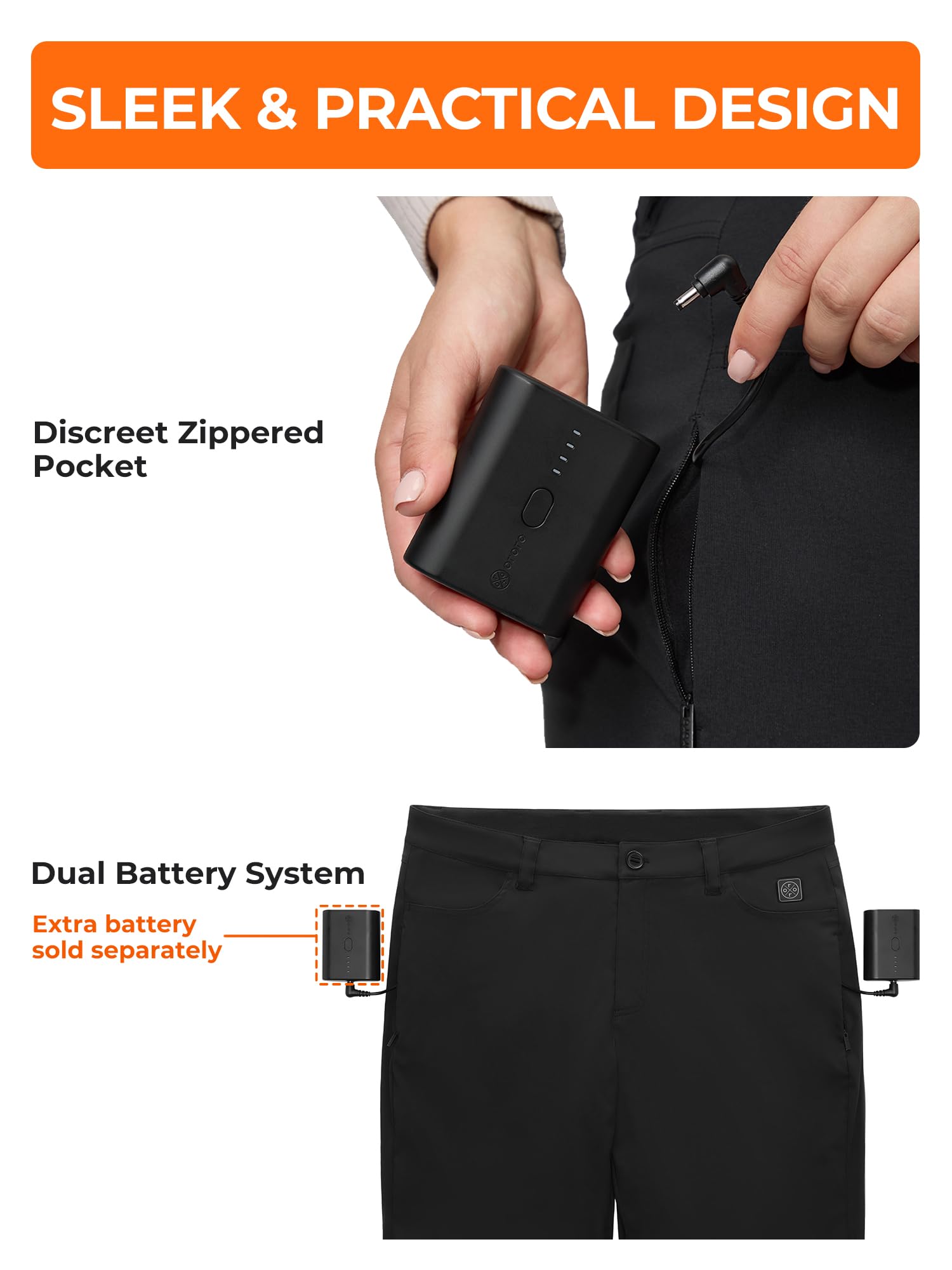 ORORO Women's Casual Heated Pants with USB-C Rechargeable Battery, Fleece Lined Heated Pants Daily Wear - Image 2