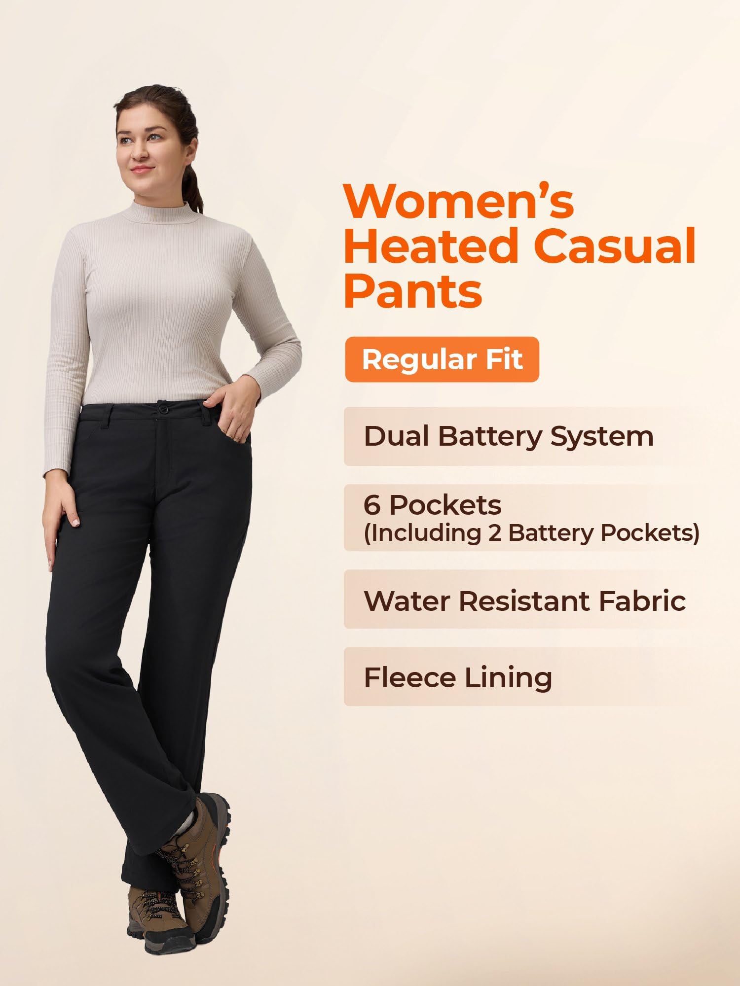 ORORO Women's Casual Heated Pants with USB-C Rechargeable Battery, Fleece Lined Heated Pants Daily Wear - Image 5
