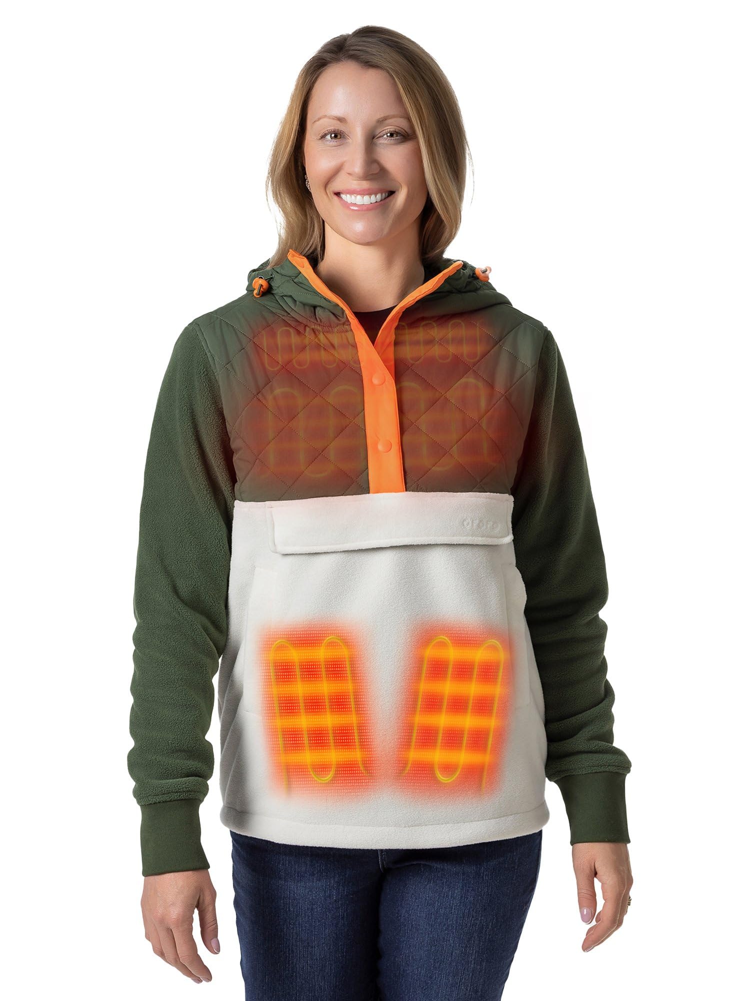 ORORO Women's Colorblock Heated Hoodie, Heated Sweatshirt with 4 Heat Zones (Charger Not Included)