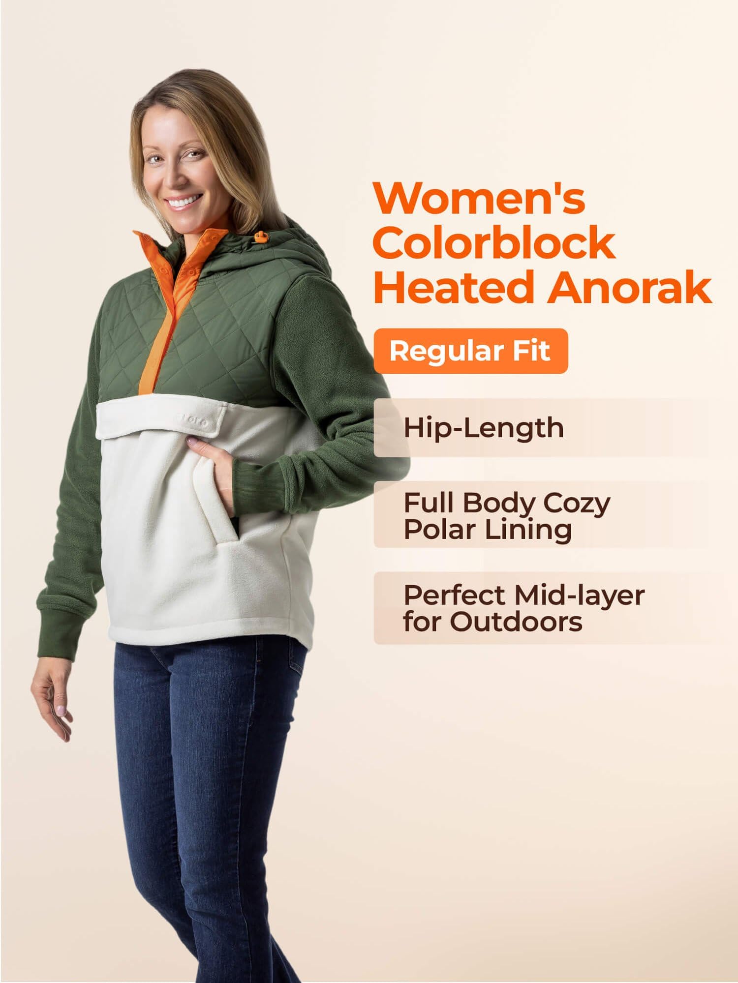 ORORO Women's Colorblock Heated Hoodie, Heated Sweatshirt with 4 Heat Zones (Charger Not Included) - Image 6