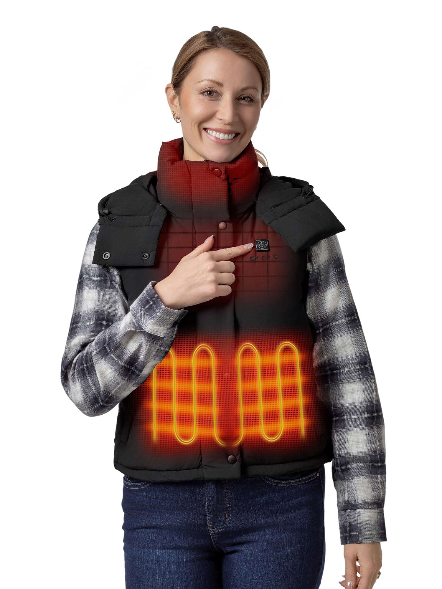 ORORO Women's Down Heated Cropped Vest with USB-C Rechargeable Battery, Lightweight Puffer Heating Vest