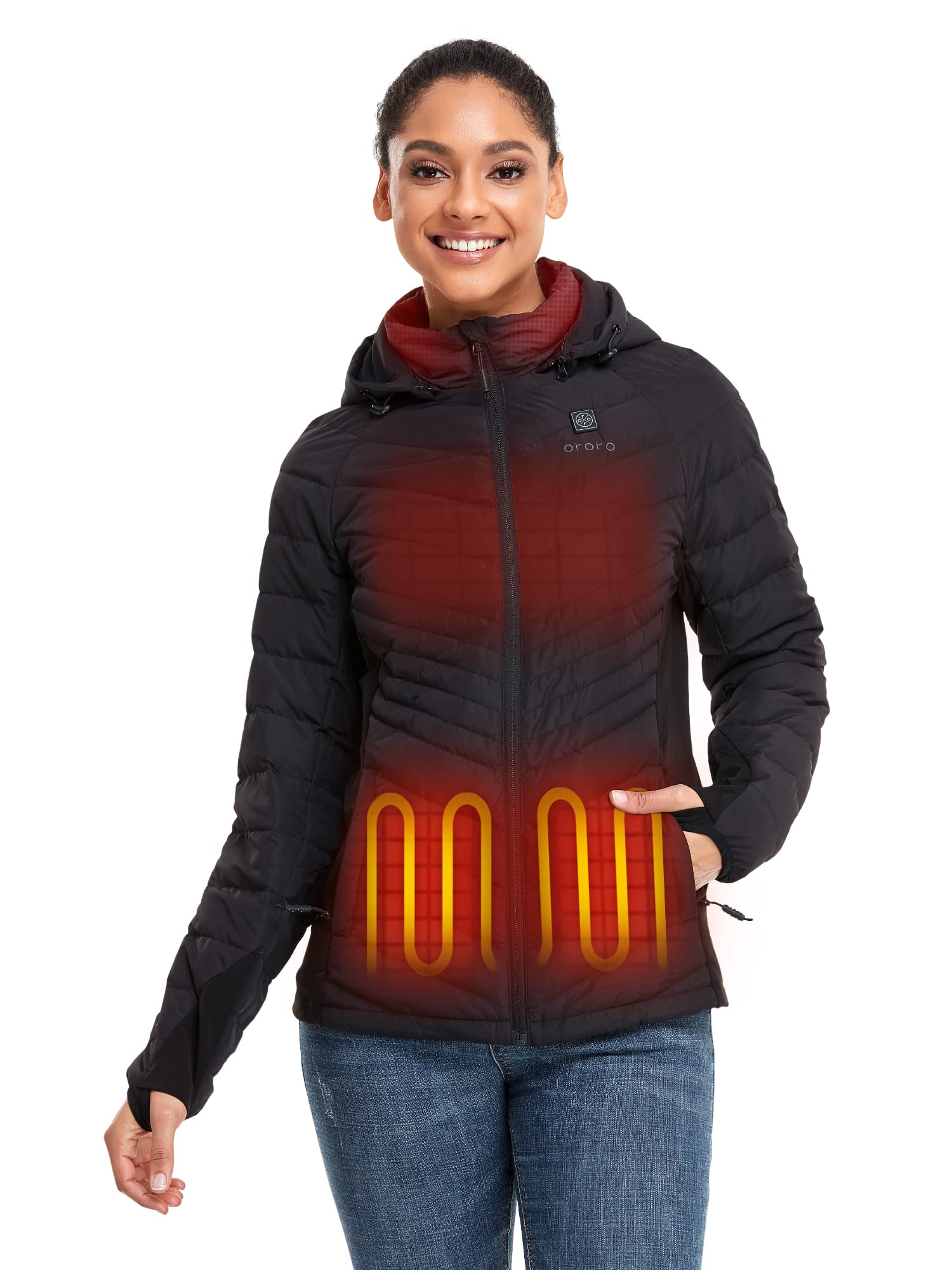 ORORO Women's Heated 800-Fill Down Jacket with USB-C Rechargeable Battery, Lightweight Heated Down Coat