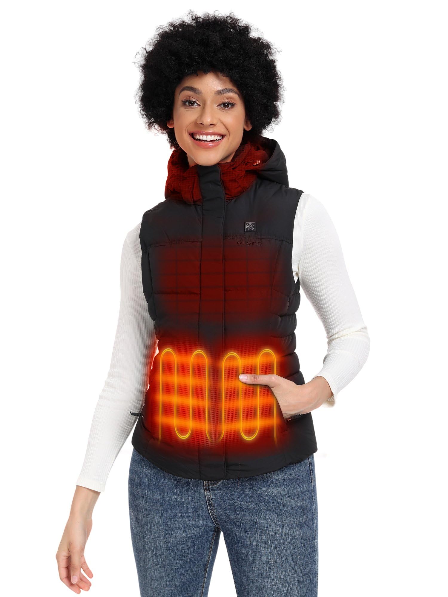 ORORO Women's Heated Down Vest with Detachable Hood, 800 Fill Down, Heating Vest with USB-C Rechargeable Battery