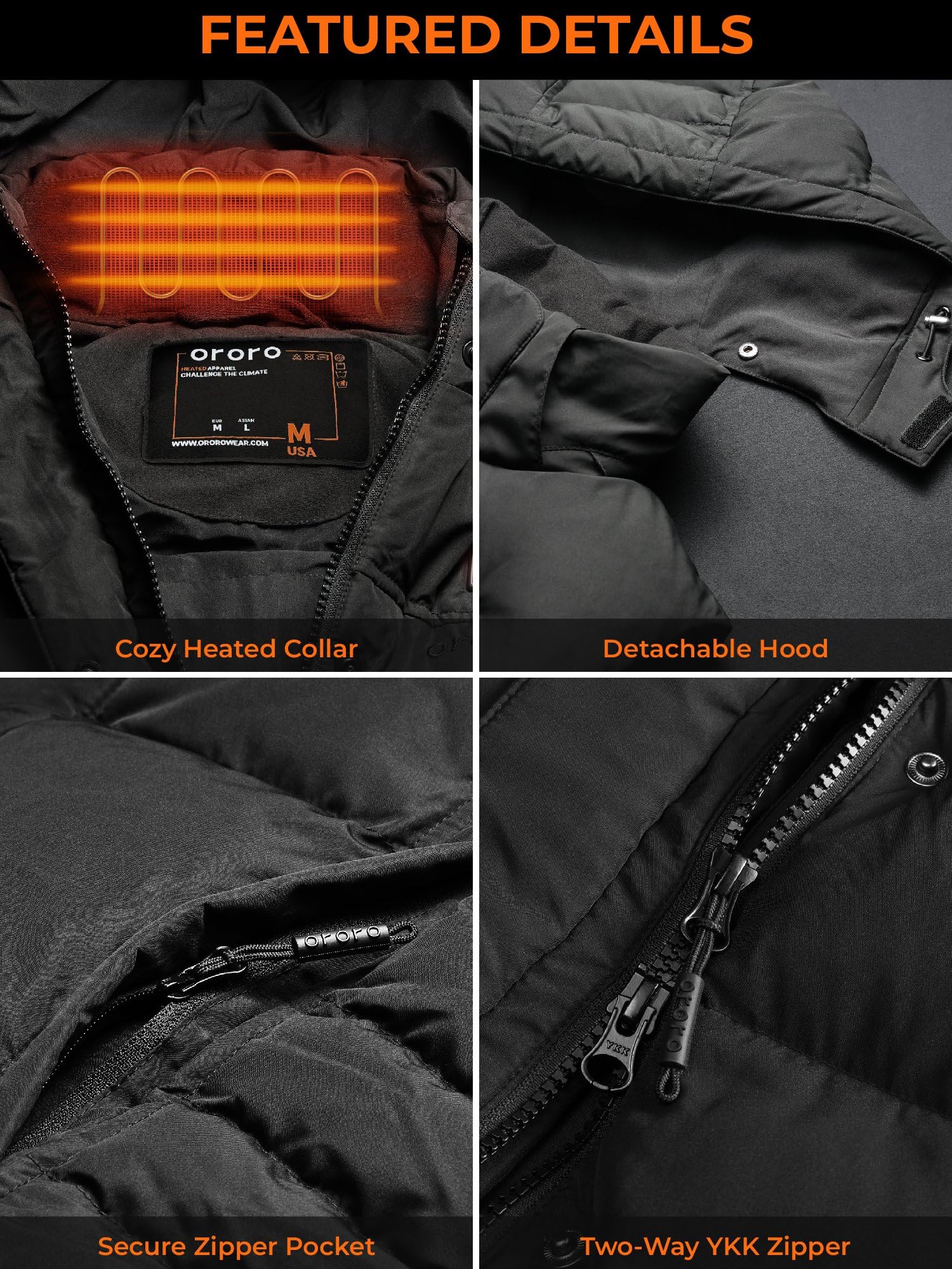 ORORO Women's Heated Down Vest with Detachable Hood, 800 Fill Down, Heating Vest with USB-C Rechargeable Battery - Image 6