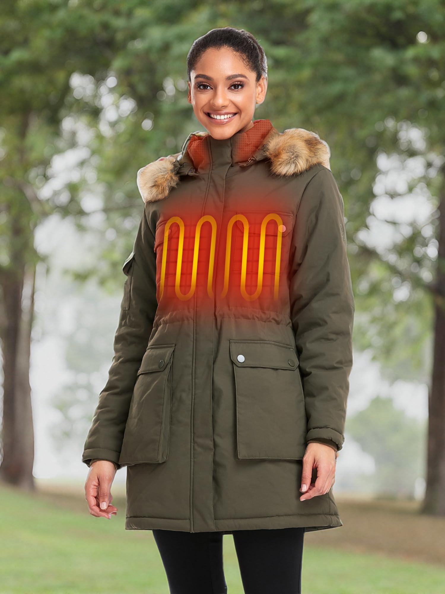 ORORO Women's Heated Parka Jacket with Thermolite Insulation and Detachable Hood, Long Heated Coat - Image 8