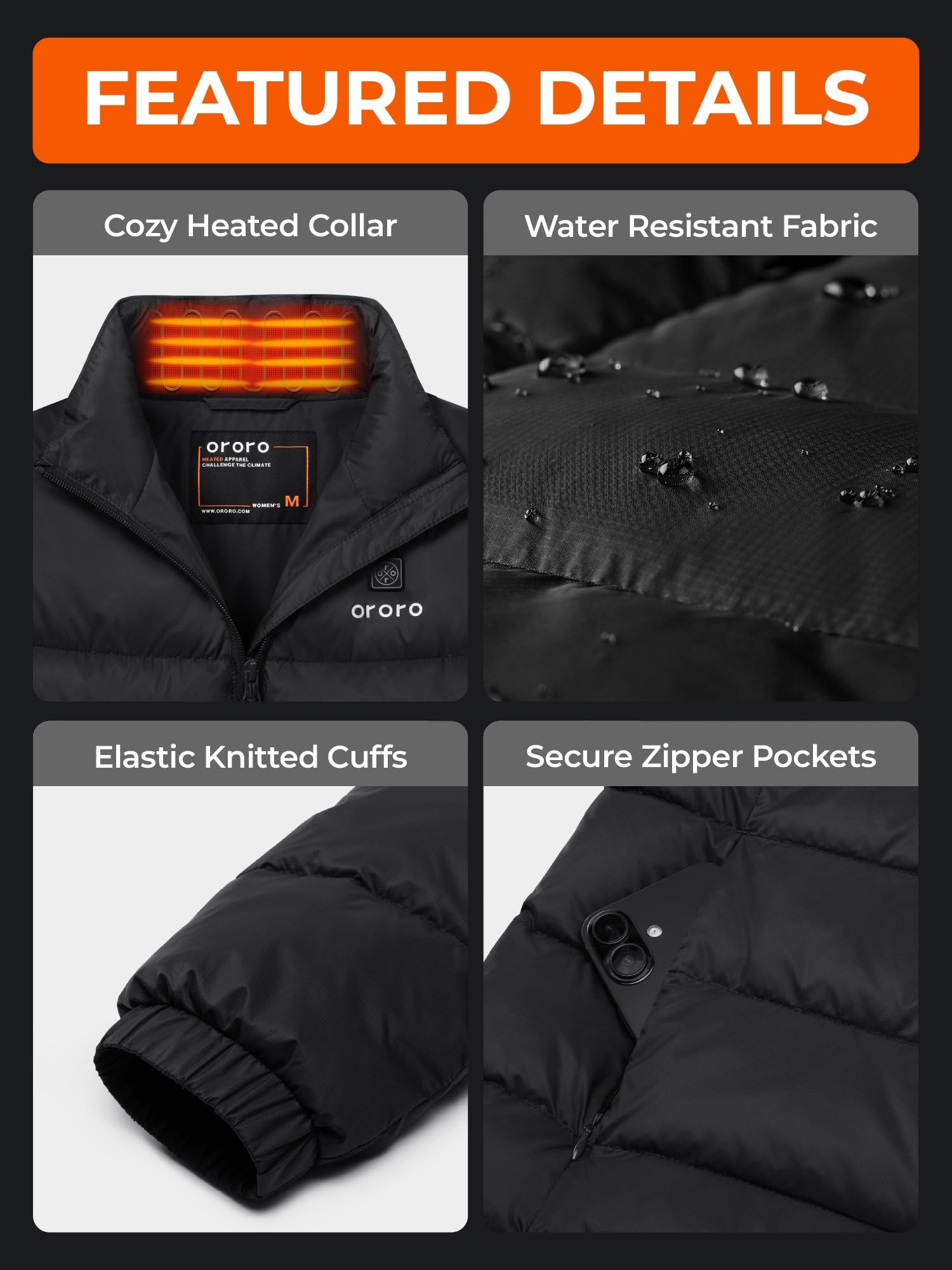 ORORO Women's Heated Puffer Jacket with 4 Heat Zones, Lightweight Heated Coat (Charger Not Included) - Image 5