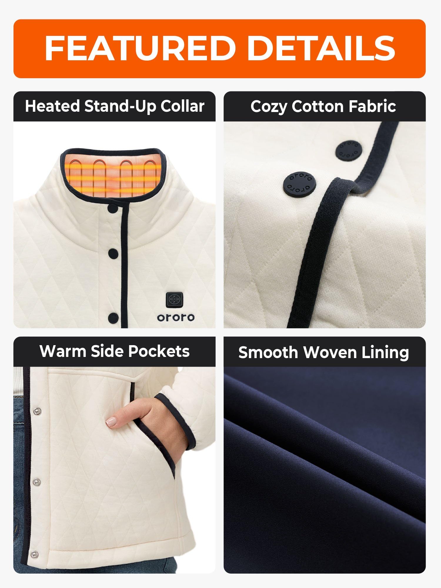 ORORO Women's Heated Quilted Jacket with USB-C Rechargeable Battery, Casual Cotton Heated Jacket - Image 5