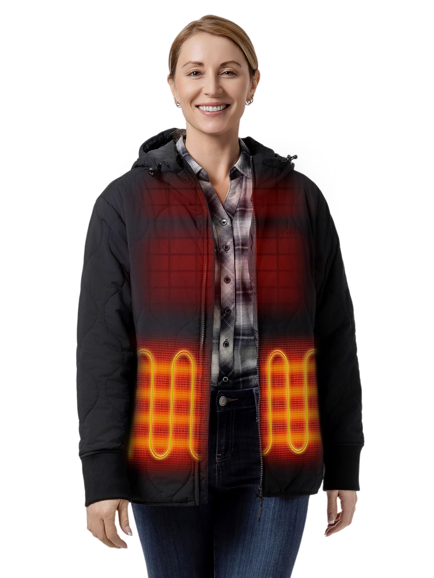 ORORO Women's Heated Quilted Jacket with USB-C Rechargeable Battery, Lightweight Quilted Heated Coat with Hood