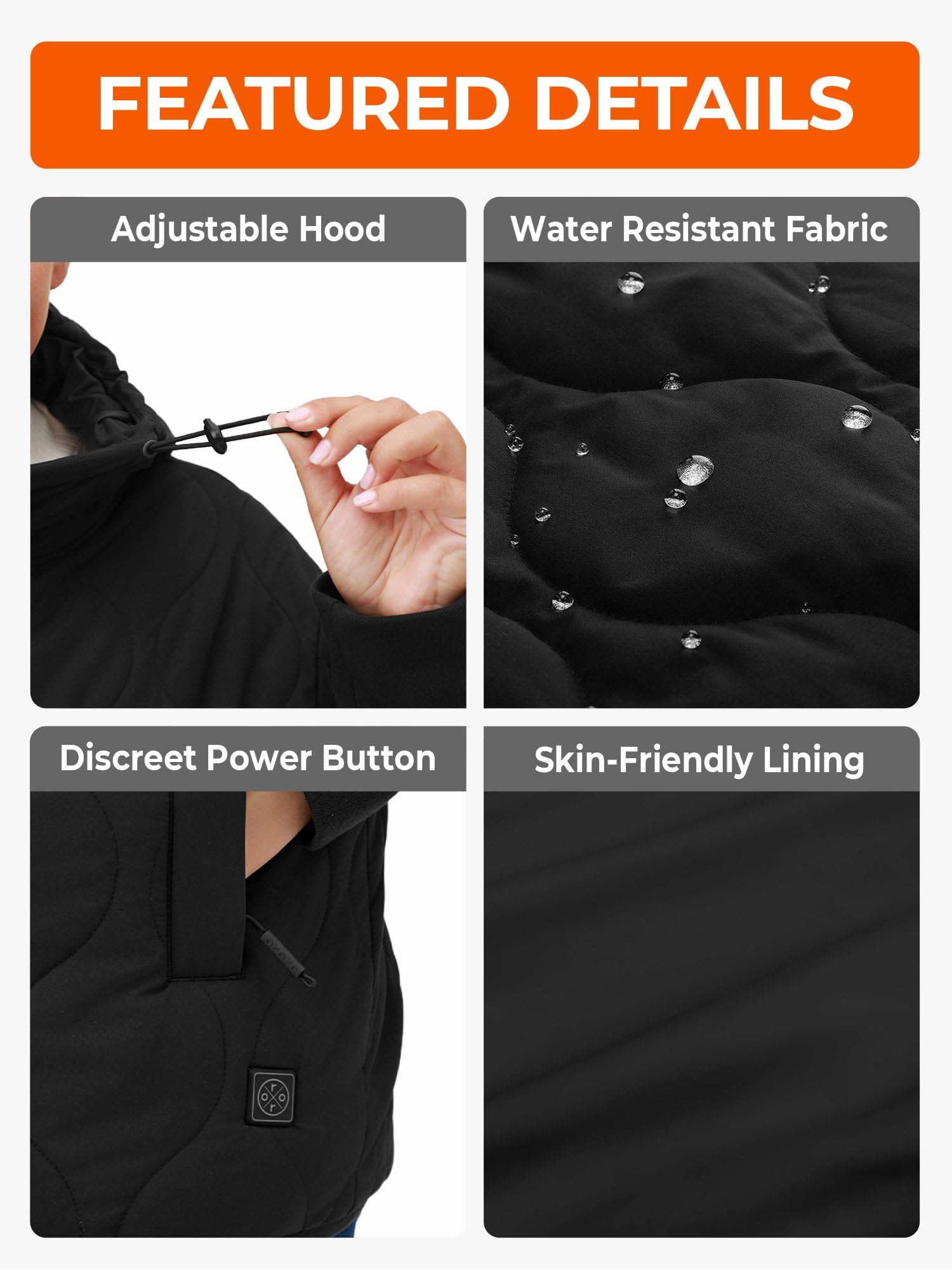 ORORO Women's Heated Quilted Jacket with USB-C Rechargeable Battery, Lightweight Quilted Heated Coat with Hood - Image 5