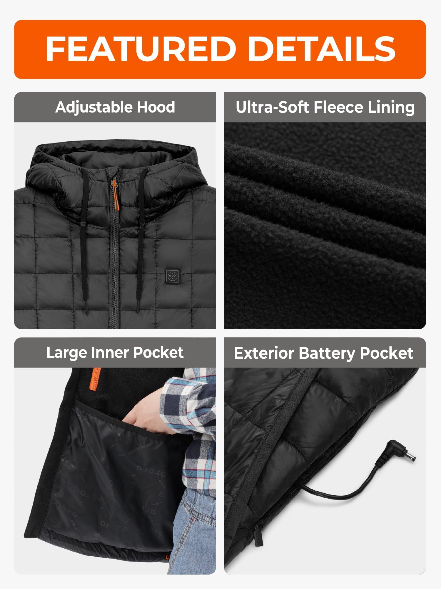 ORORO Women's Junior 4-Zone Hooded Heated Vest with Battery, Lightweight Quilted Heated Vest with Adjustable Hood - Image 5