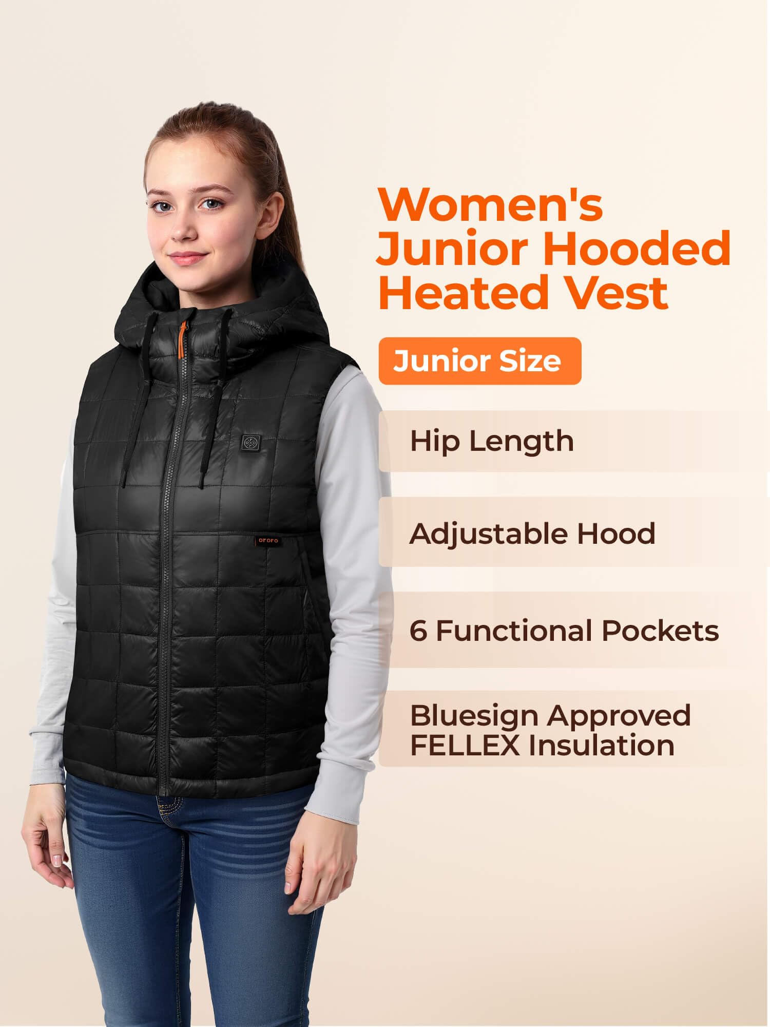 ORORO Women's Junior 4-Zone Hooded Heated Vest with Battery, Lightweight Quilted Heated Vest with Adjustable Hood - Image 6