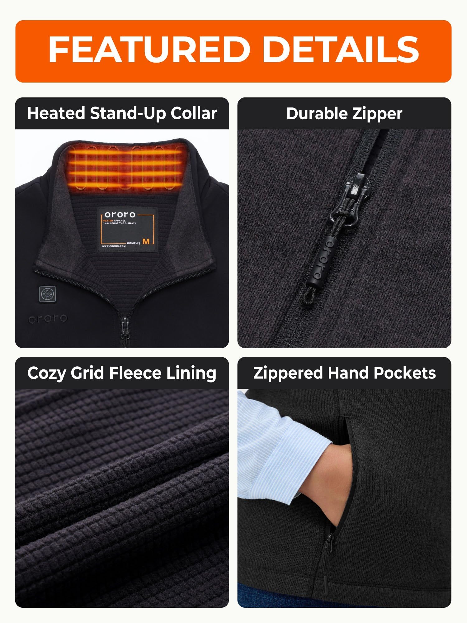 ORORO Women's Lightweight Heated Sweater Fleece Vest with USB-C Rechargeable Battery, Heated Recycled Fleece Vest - Image 6