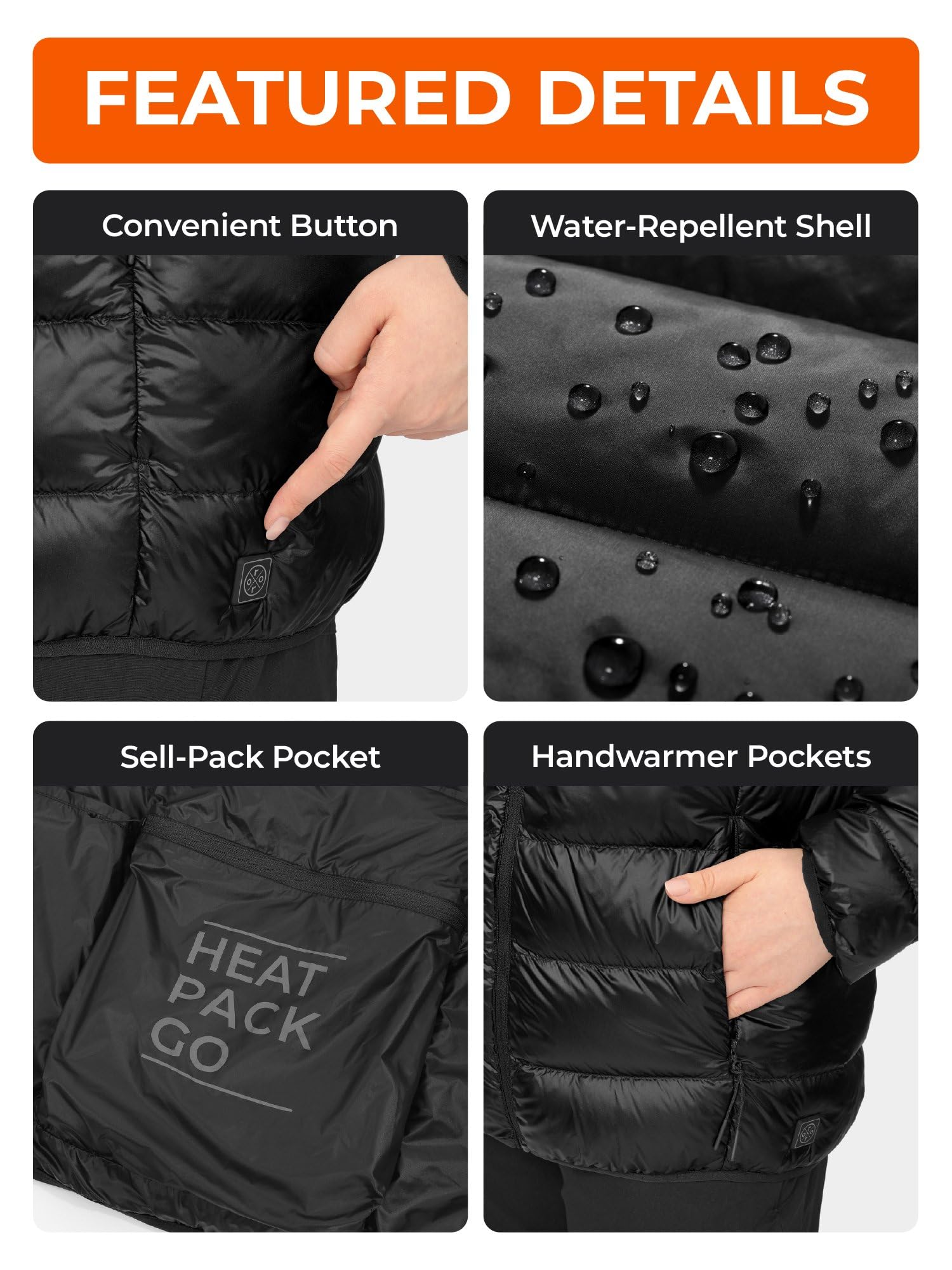 ORORO Women's Lightweight Packable Heated Down Jacket with Hood, 4-Zone Heated Jacket with USB-C Rechargeable Battery - Image 7