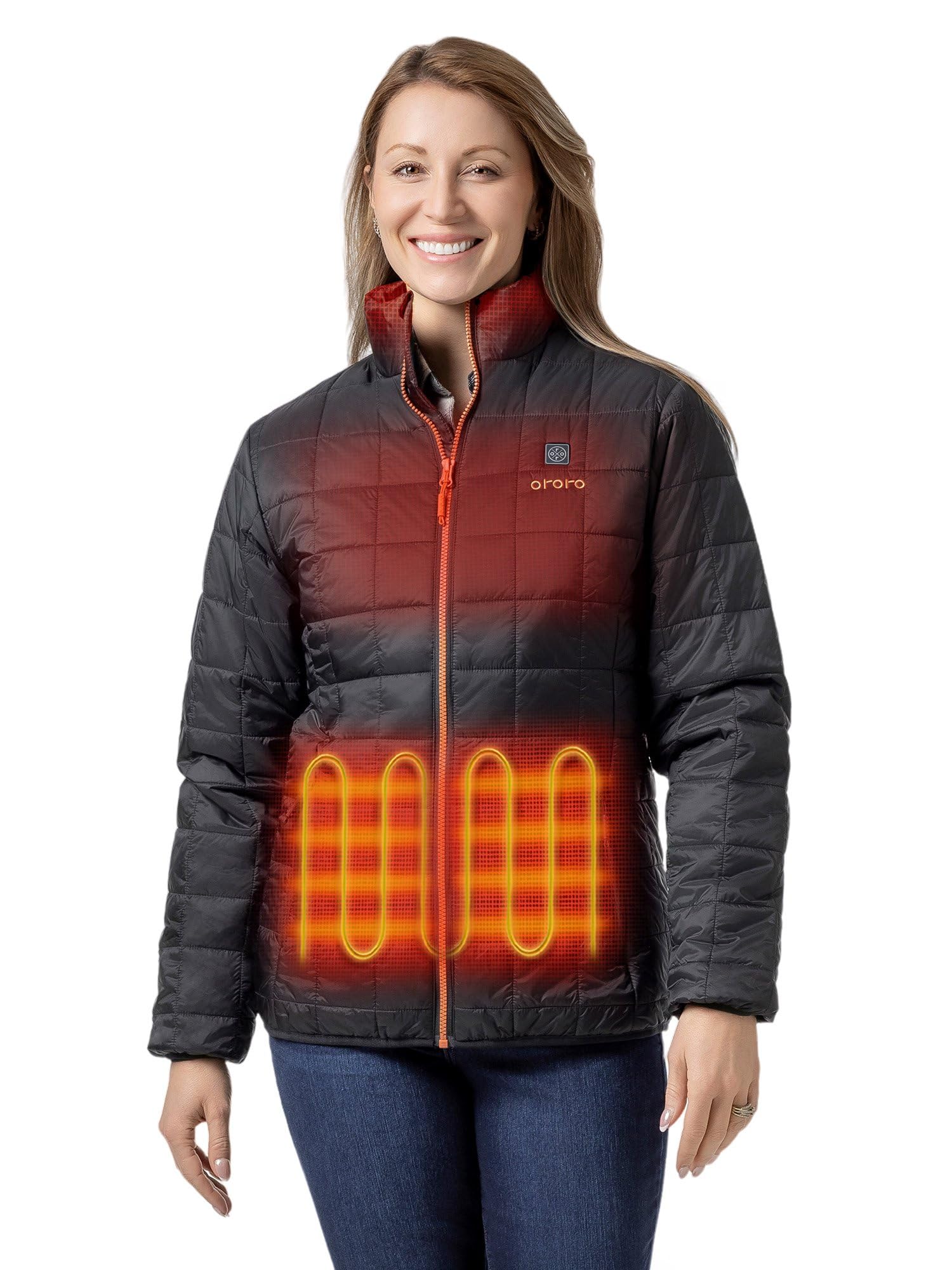 ORORO Women's Lightweight Quilted Heated Jacket with Heated Collar and Battery, Heated Quilted Jacket Coat