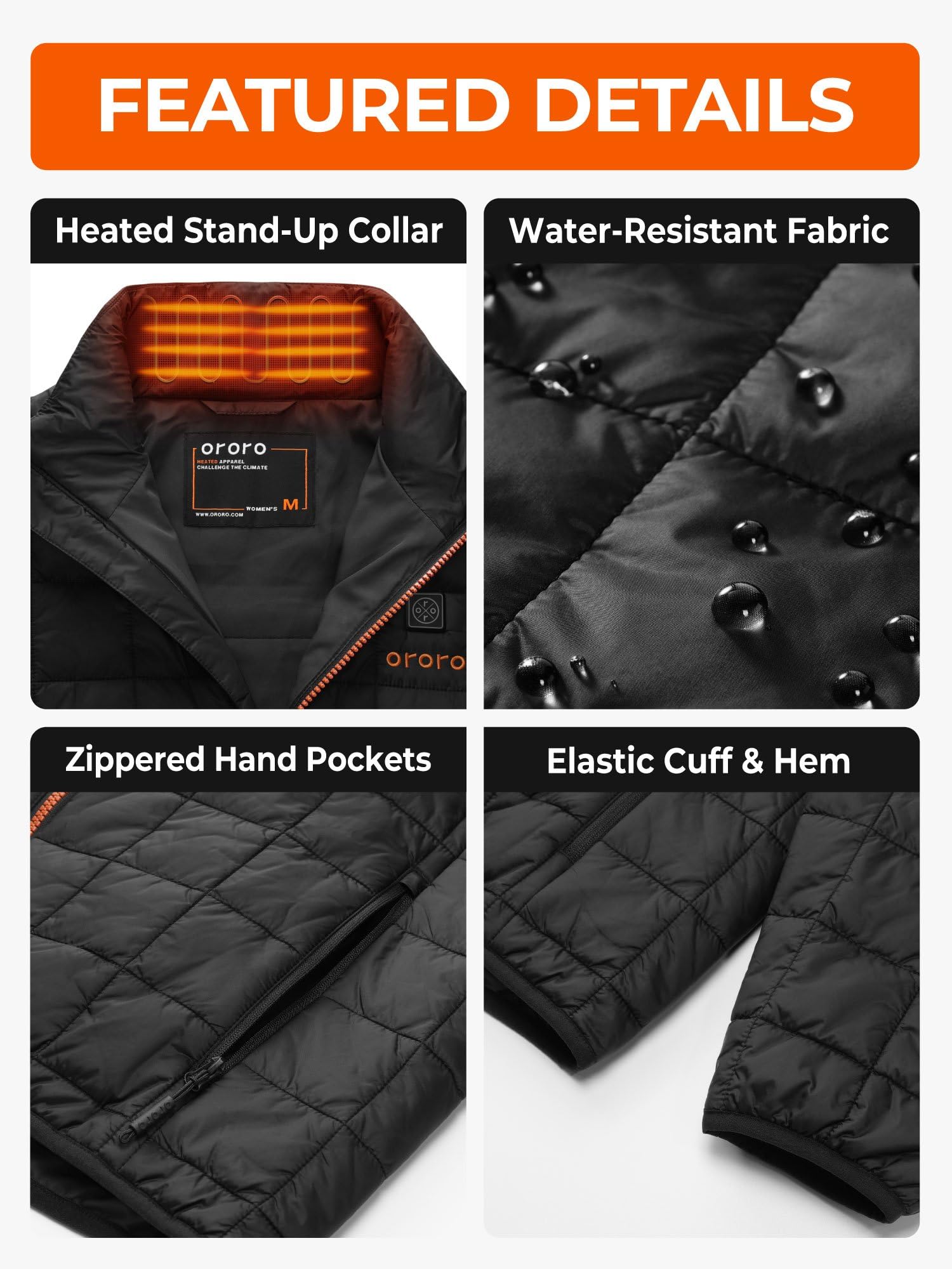 ORORO Women's Lightweight Quilted Heated Jacket with Heated Collar and Battery, Heated Quilted Jacket Coat - Image 5