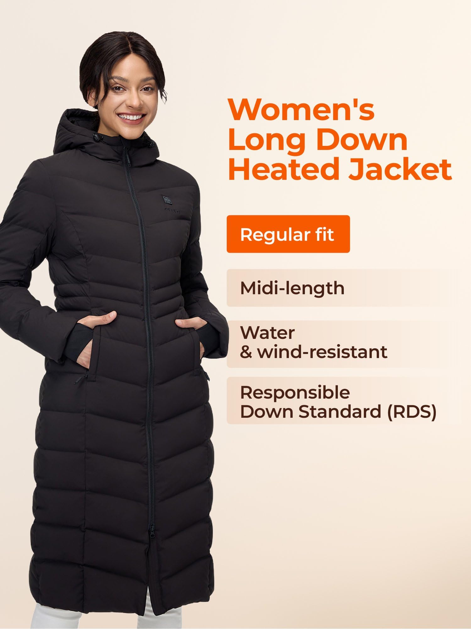 ORORO Women's Long Heated Down Jacket with USB-C Rechargeable Battery, Heated Parka with 90% RDS Down - Image 7